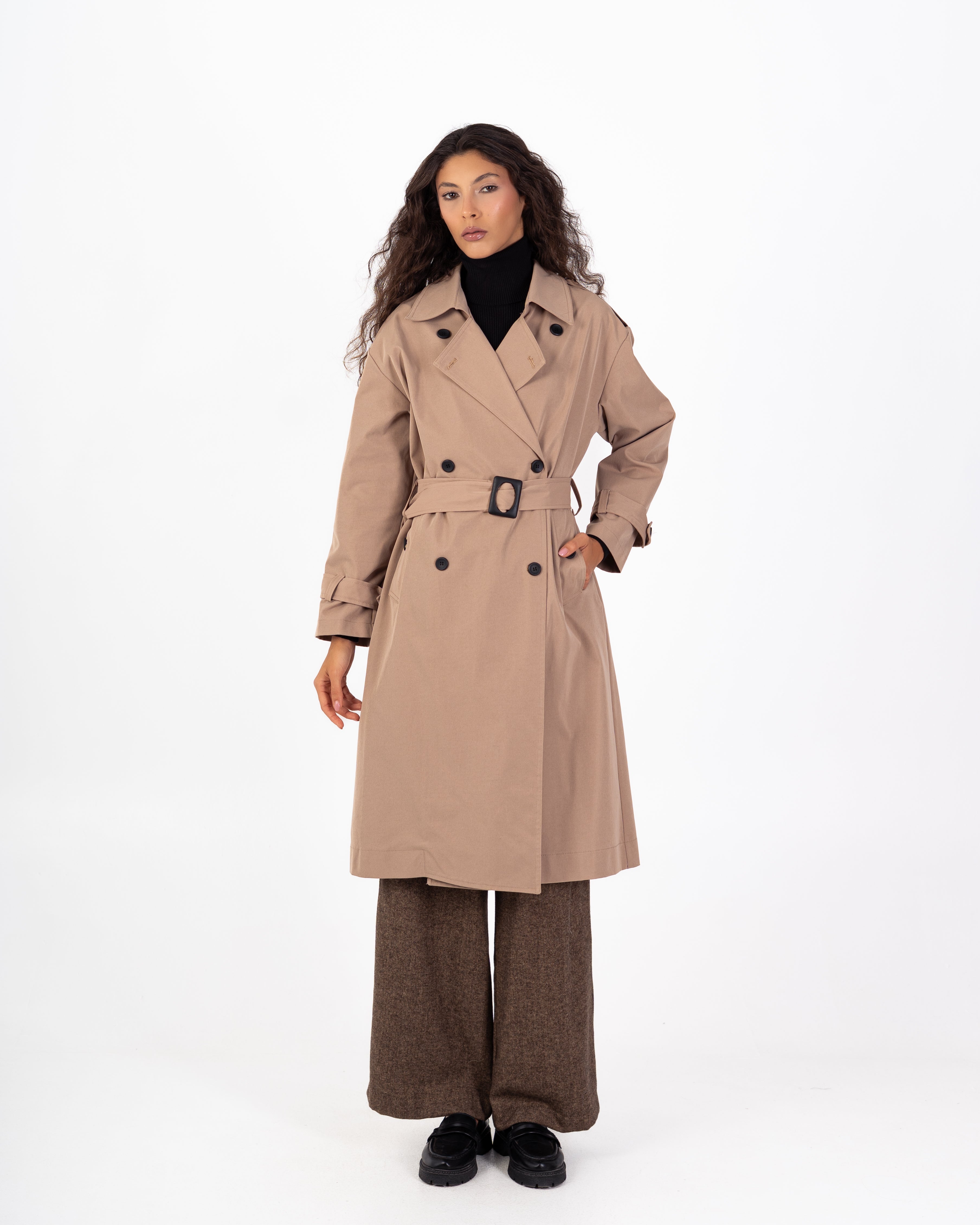 معطف ترنش من الجبردين – طويل مع حزام