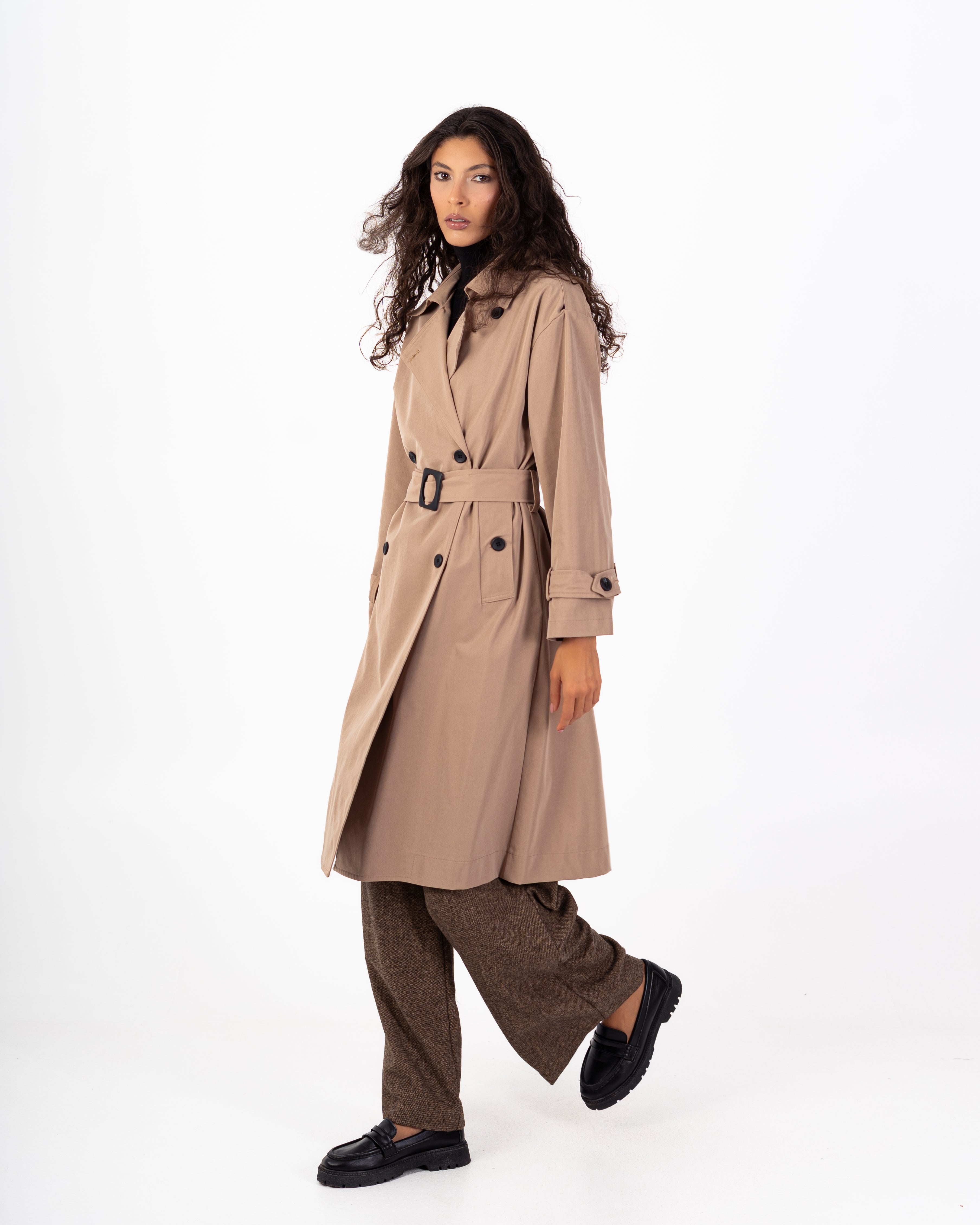 معطف ترنش من الجبردين – طويل مع حزام