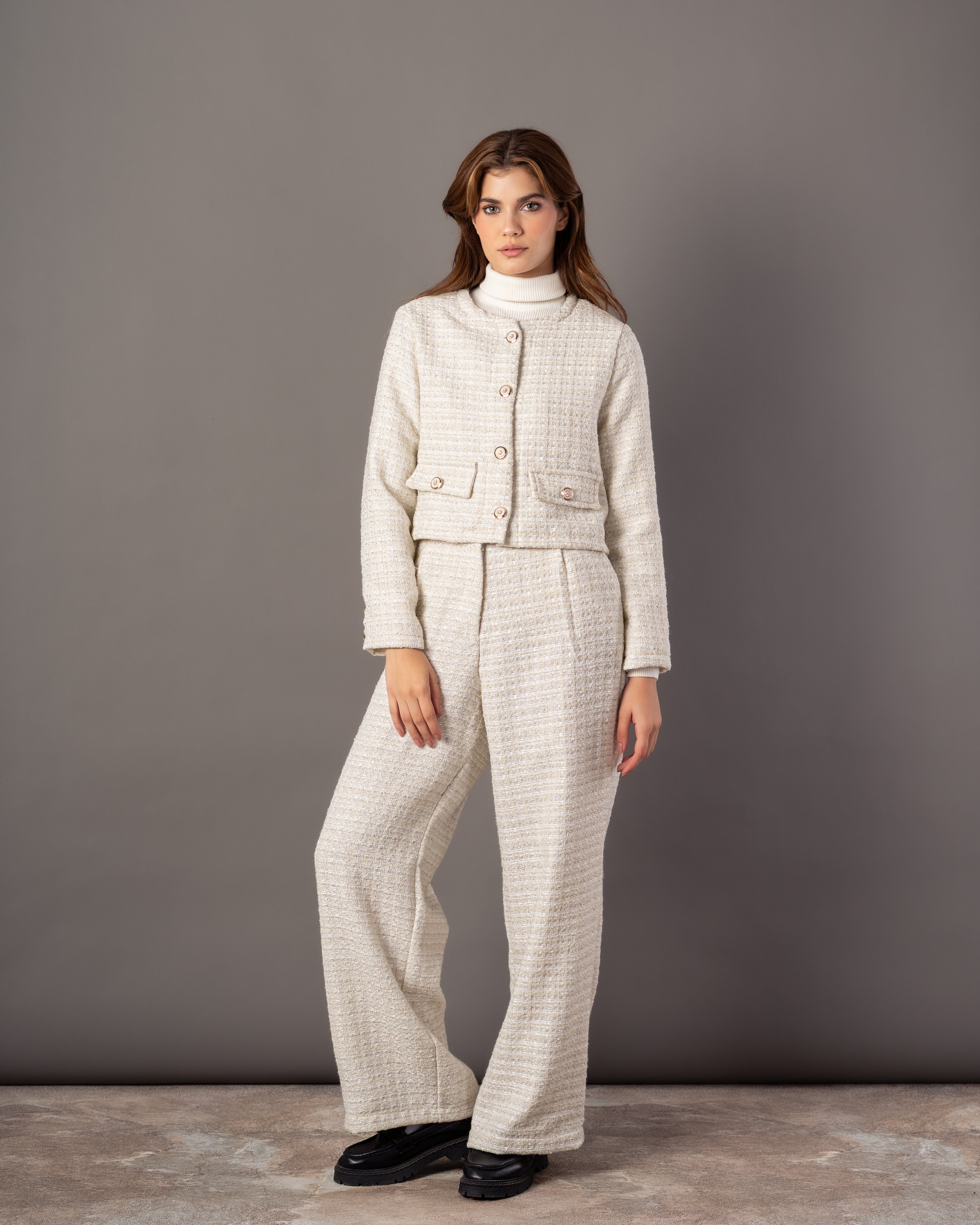 Short Jacket – Statement Buttons (Round Neck)