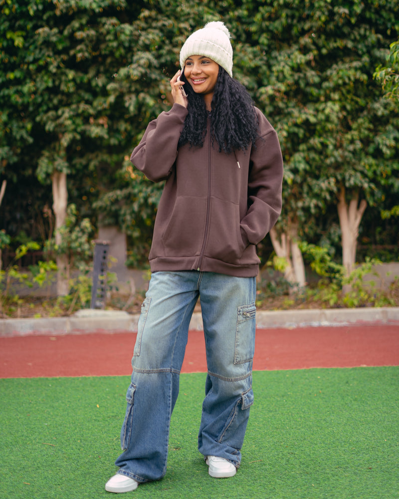 Long Zip-Up Sweatshirt - With Two Pockets
