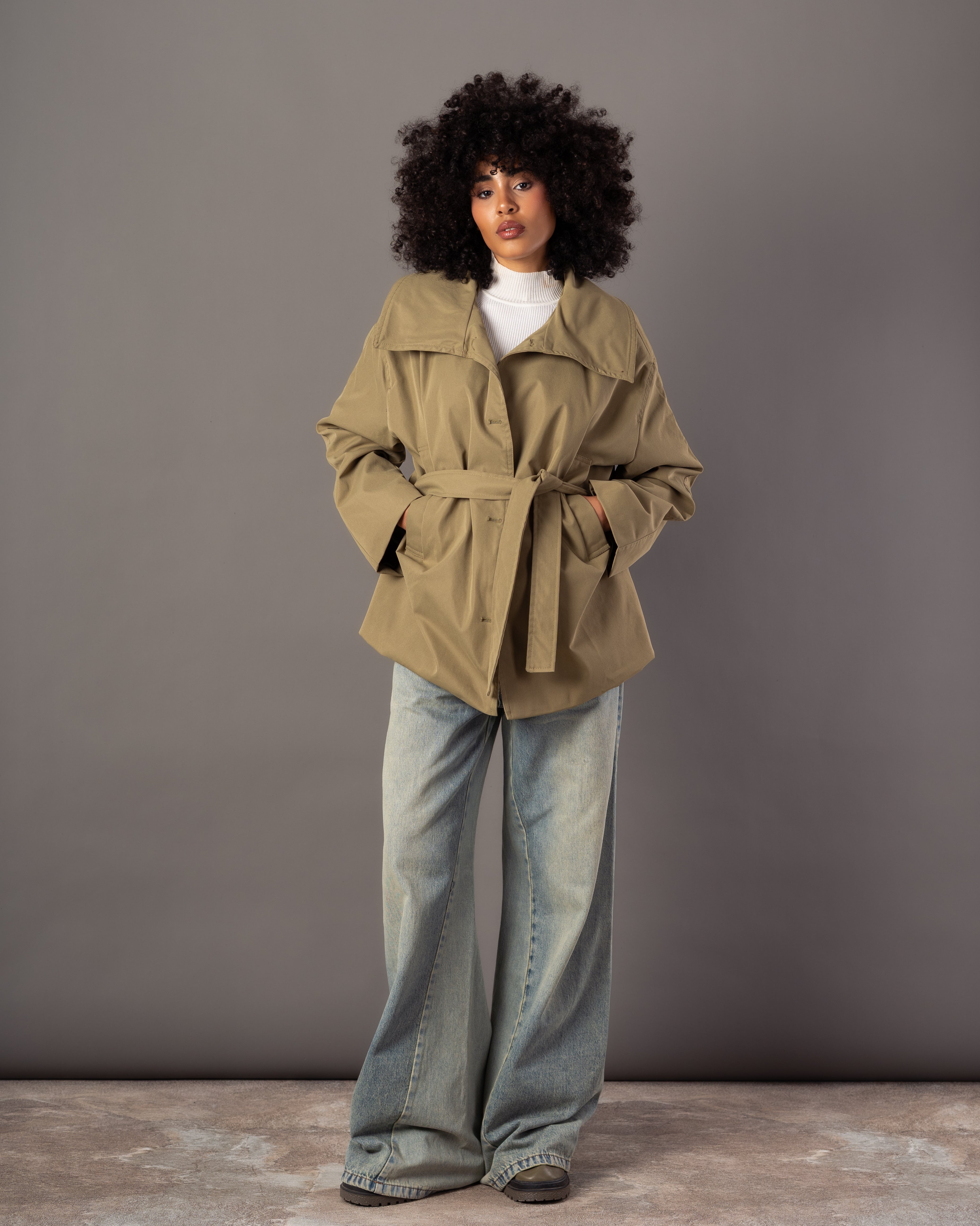 جاكيت جبردين سادة (مع حزام خصر)