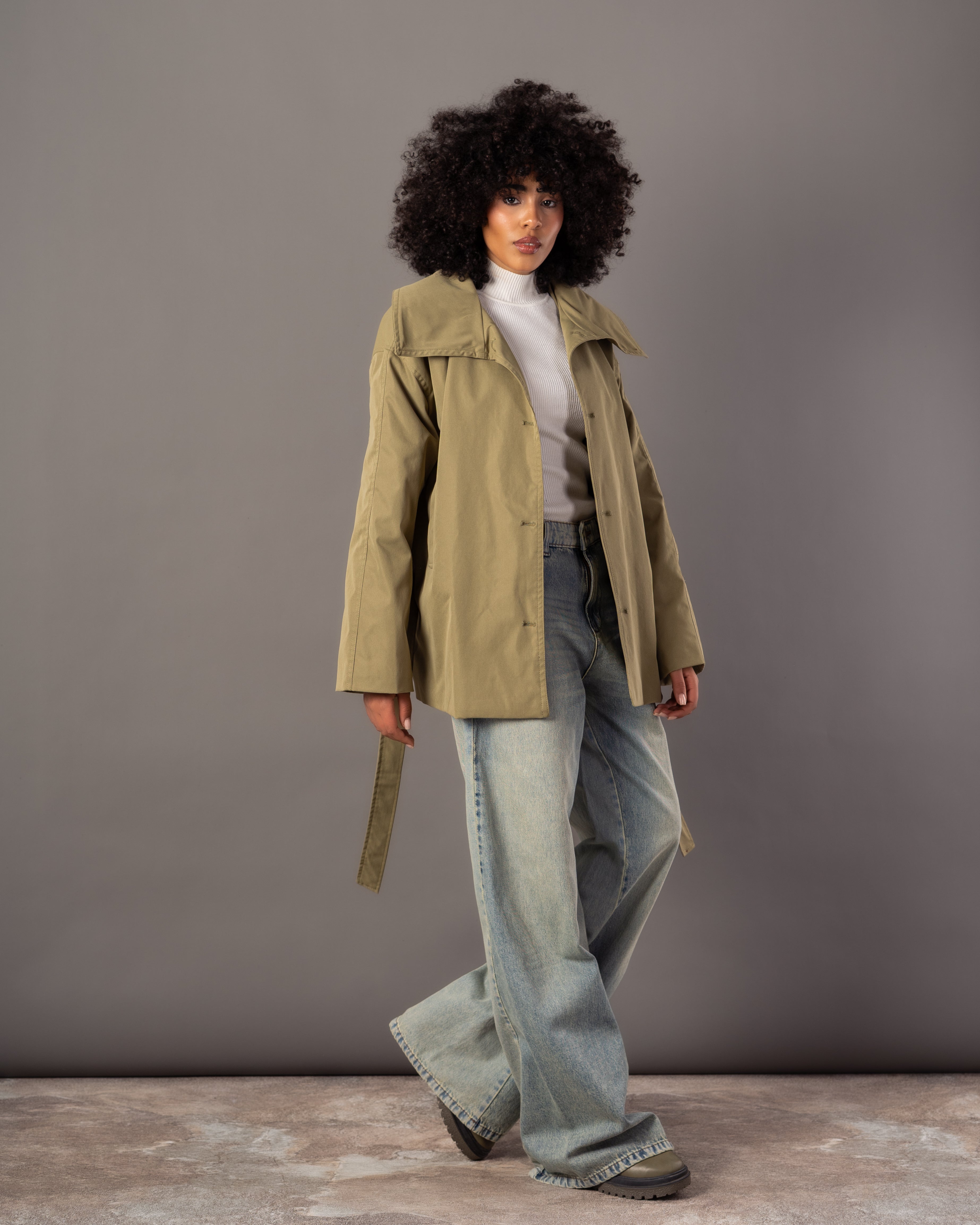 جاكيت جبردين سادة (مع حزام خصر)