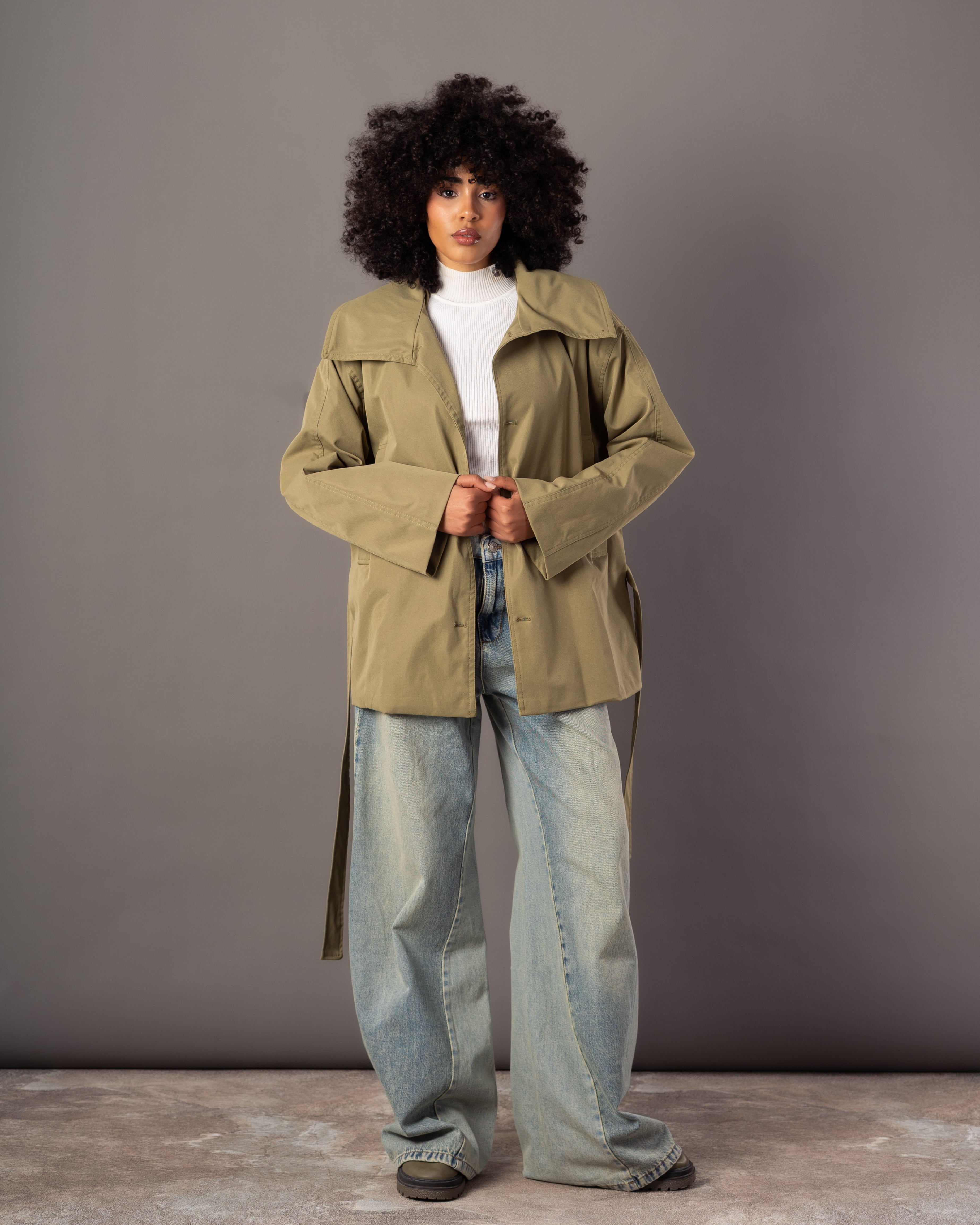 جاكيت جبردين سادة (مع حزام خصر)