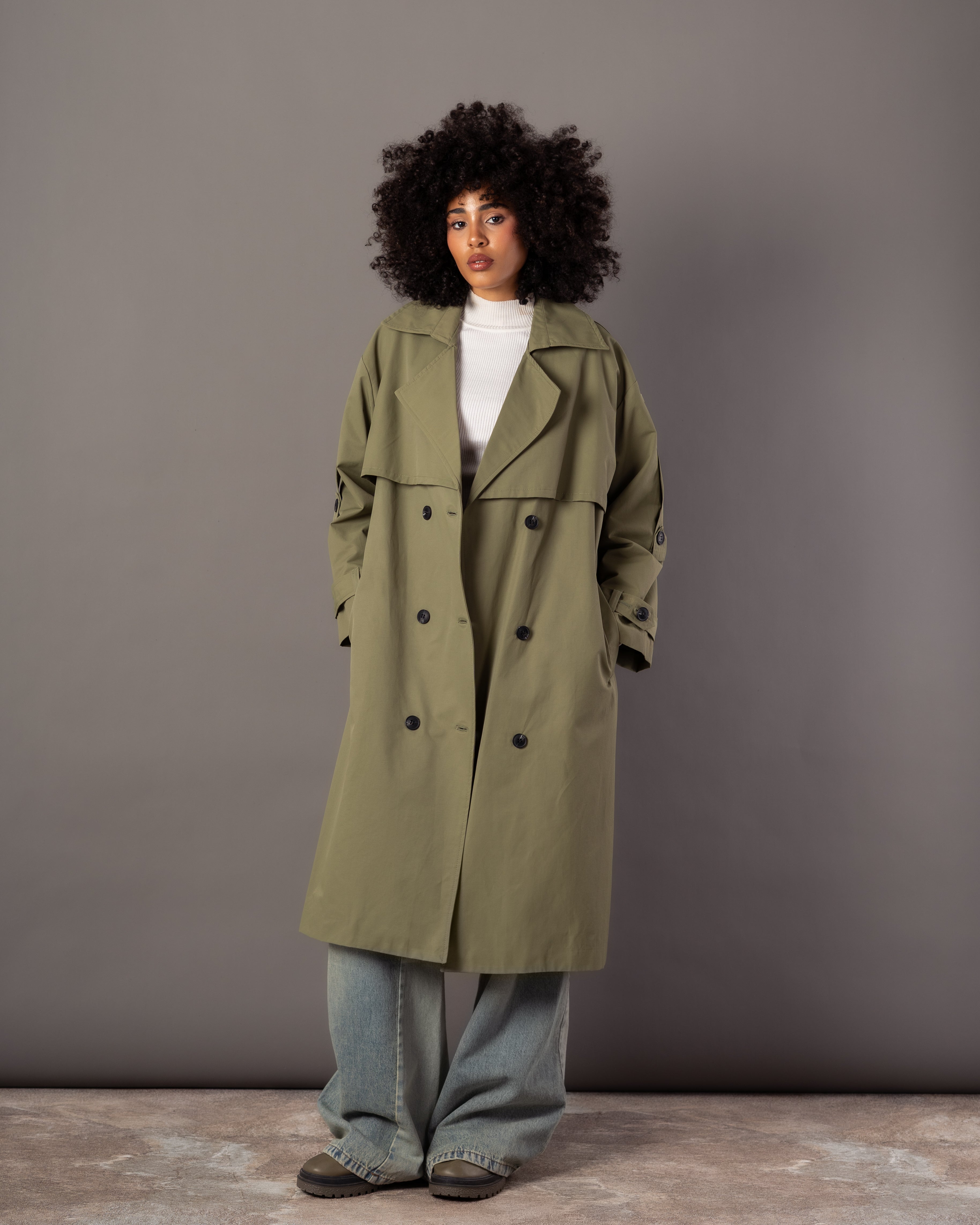 Gabardine Trench Coat – Long Plain (With Belt, Buttons, Colors)