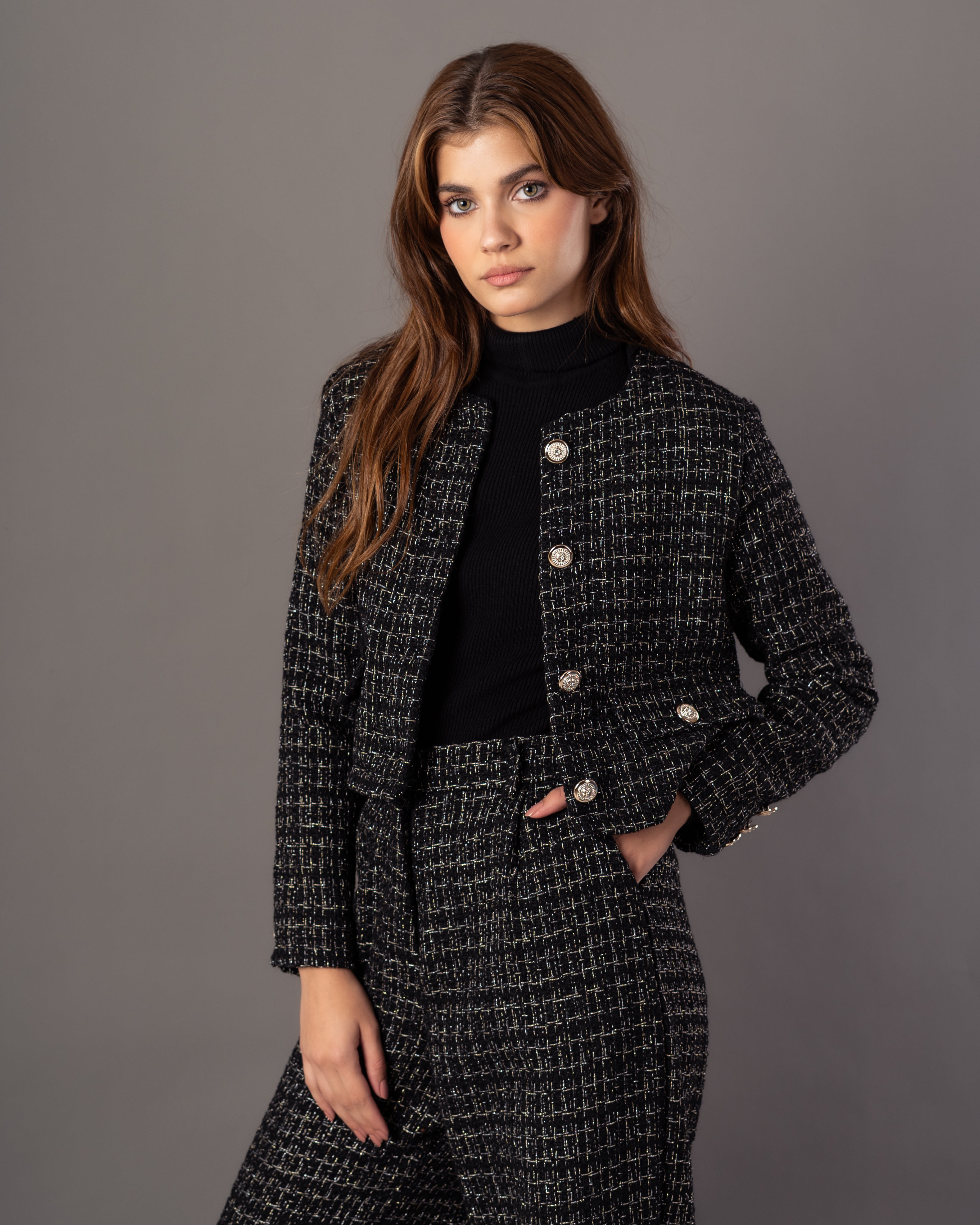 Short Jacket – Statement Buttons (Round Neck)