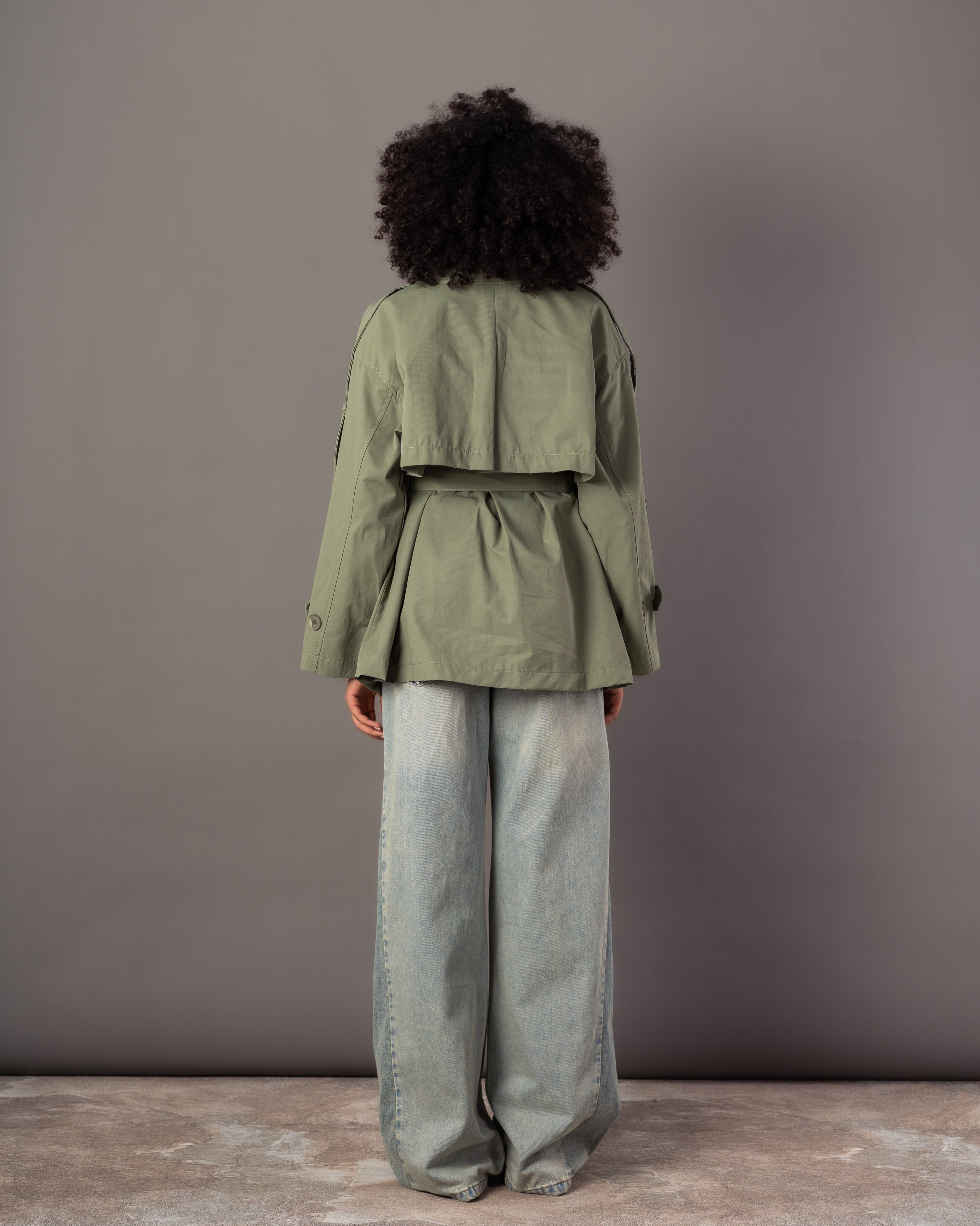 Gabardine Jacket – With Belt (Sleeve Buttons, Chest Detail)