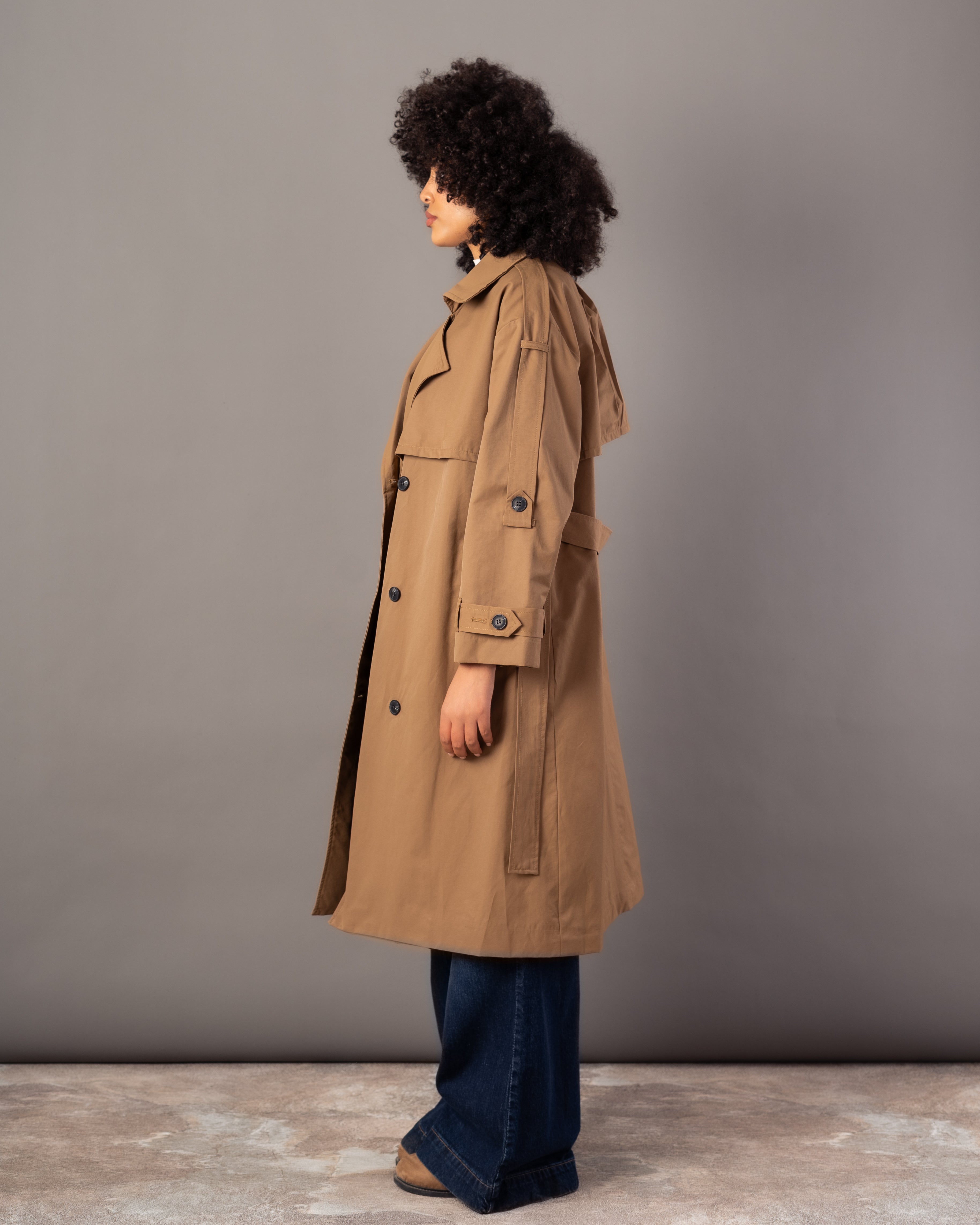 Gabardine Trench Coat – Long Plain (With Belt, Buttons, Colors)