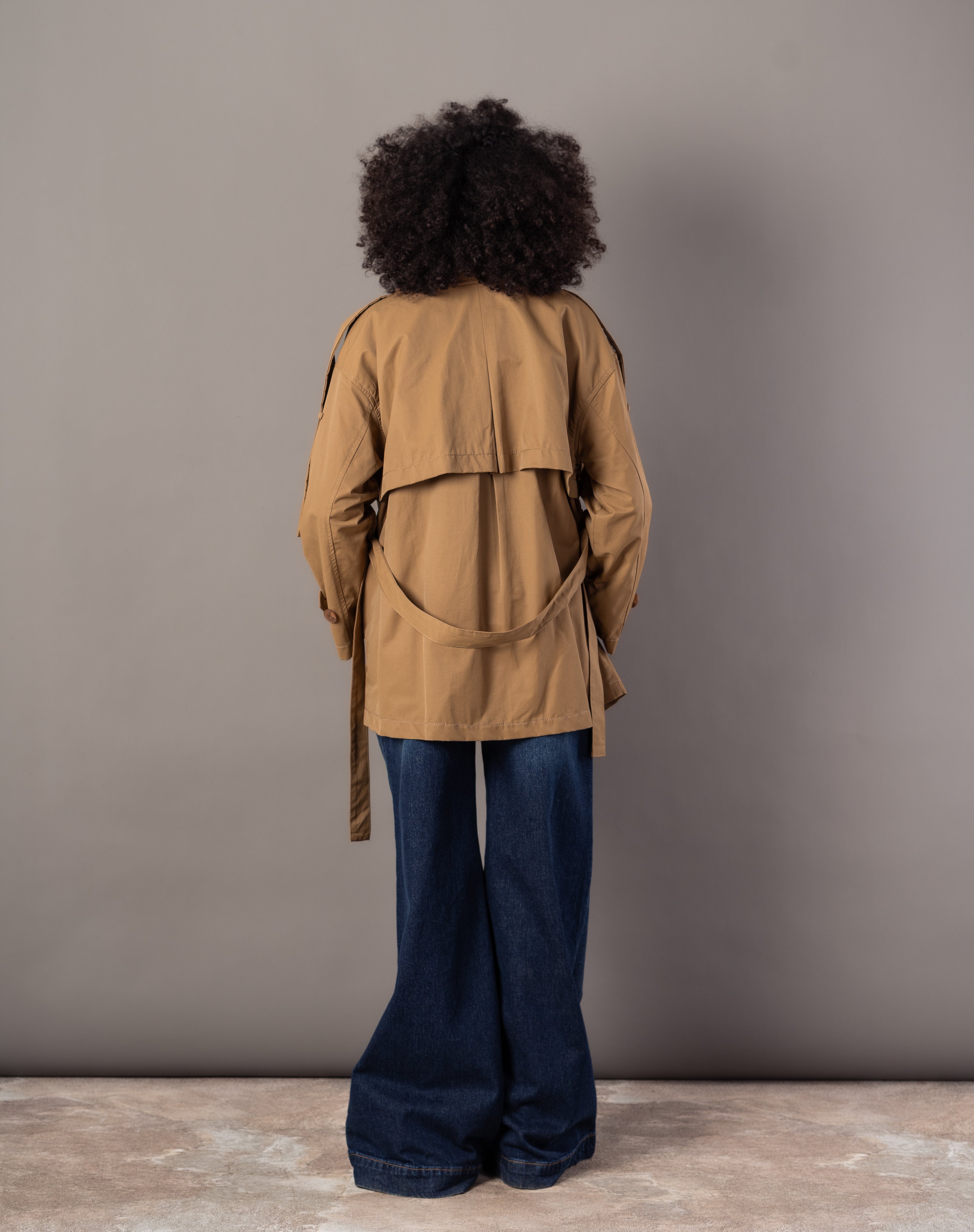 Gabardine Jacket – With Belt (Sleeve Buttons, Chest Detail)