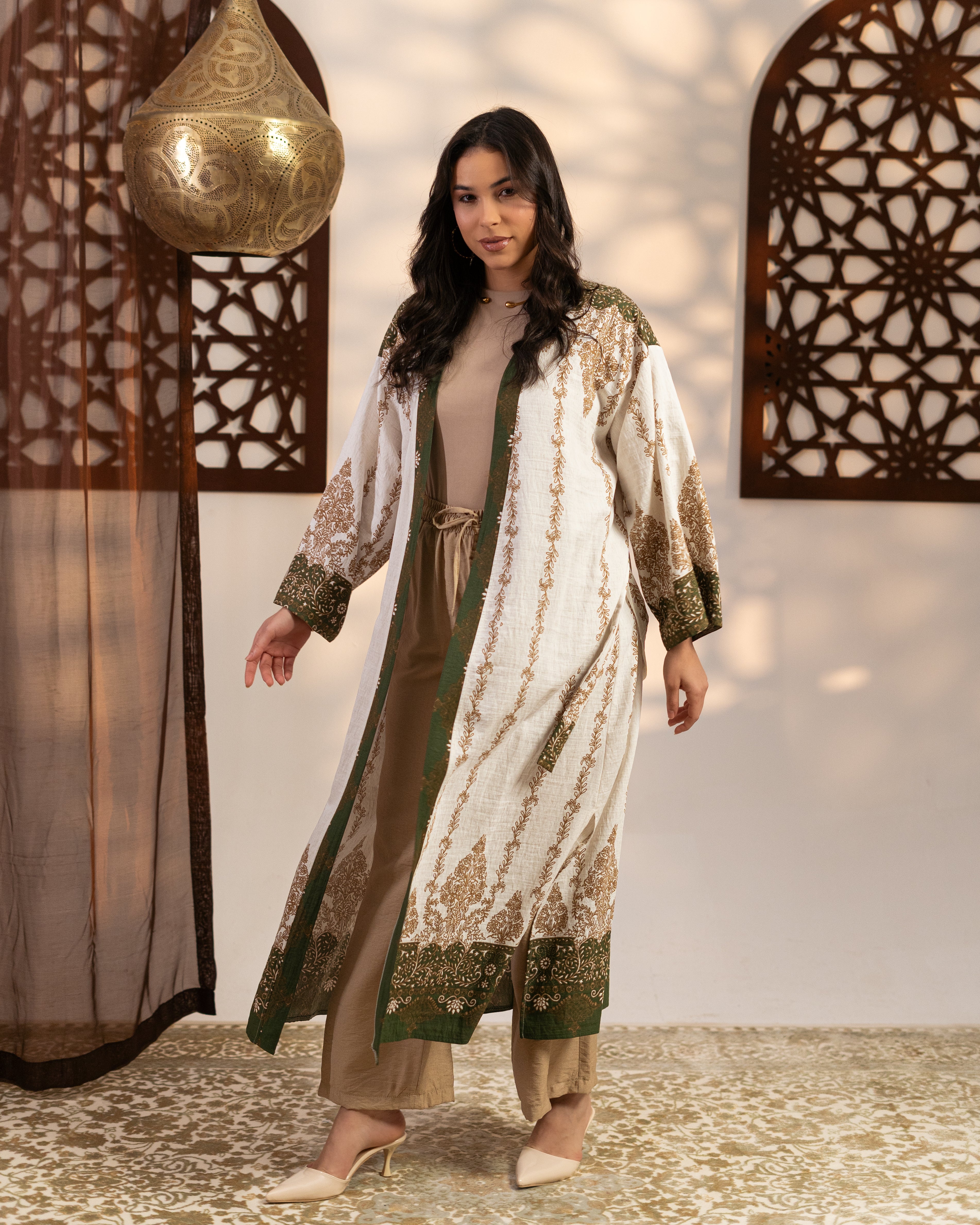 Caftan With Belt - ( Floral Pattern ) Embroidery