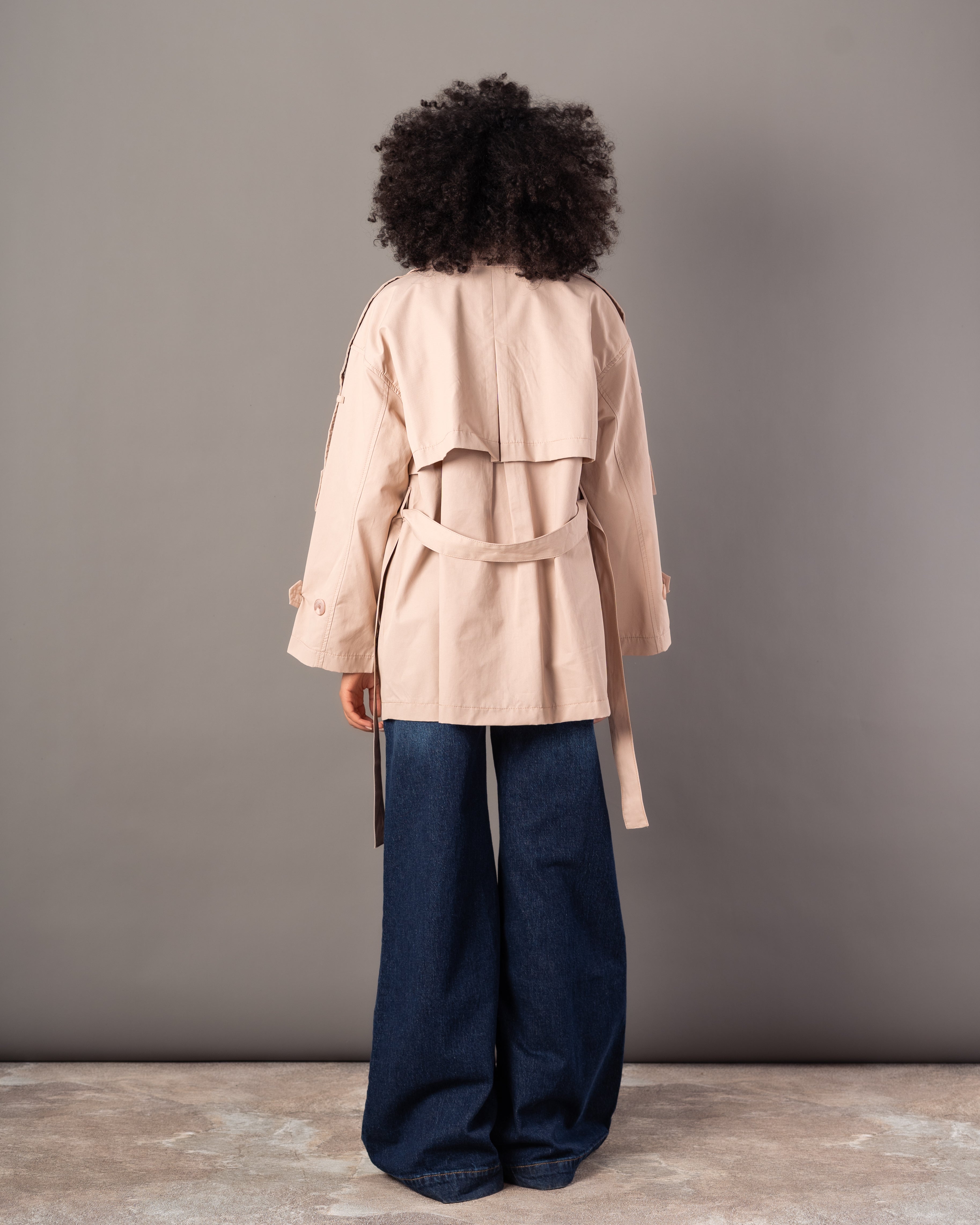 Gabardine Jacket – With Belt (Sleeve Buttons, Chest Detail)