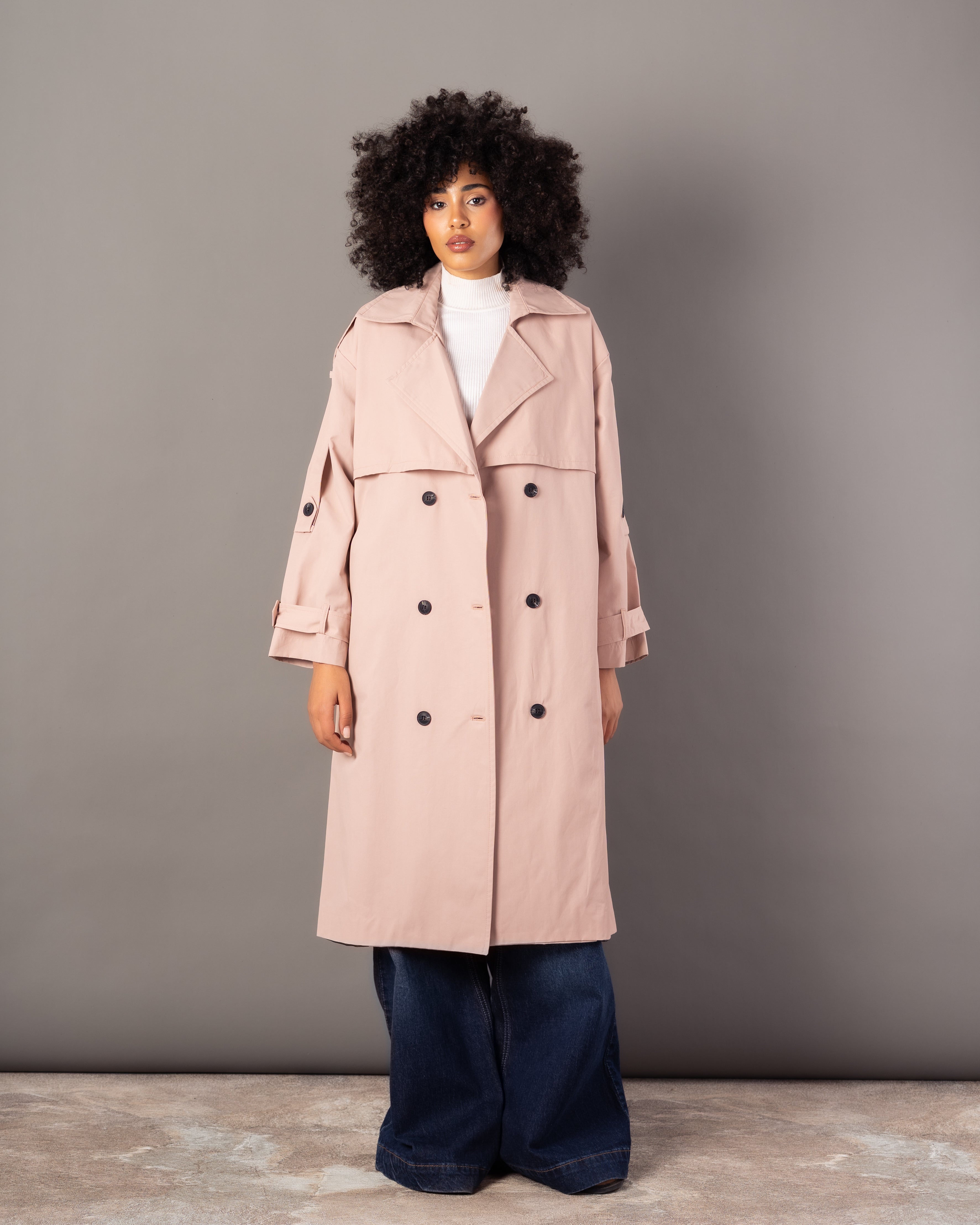 Gabardine Trench Coat – Long Plain (With Belt, Buttons, Colors)