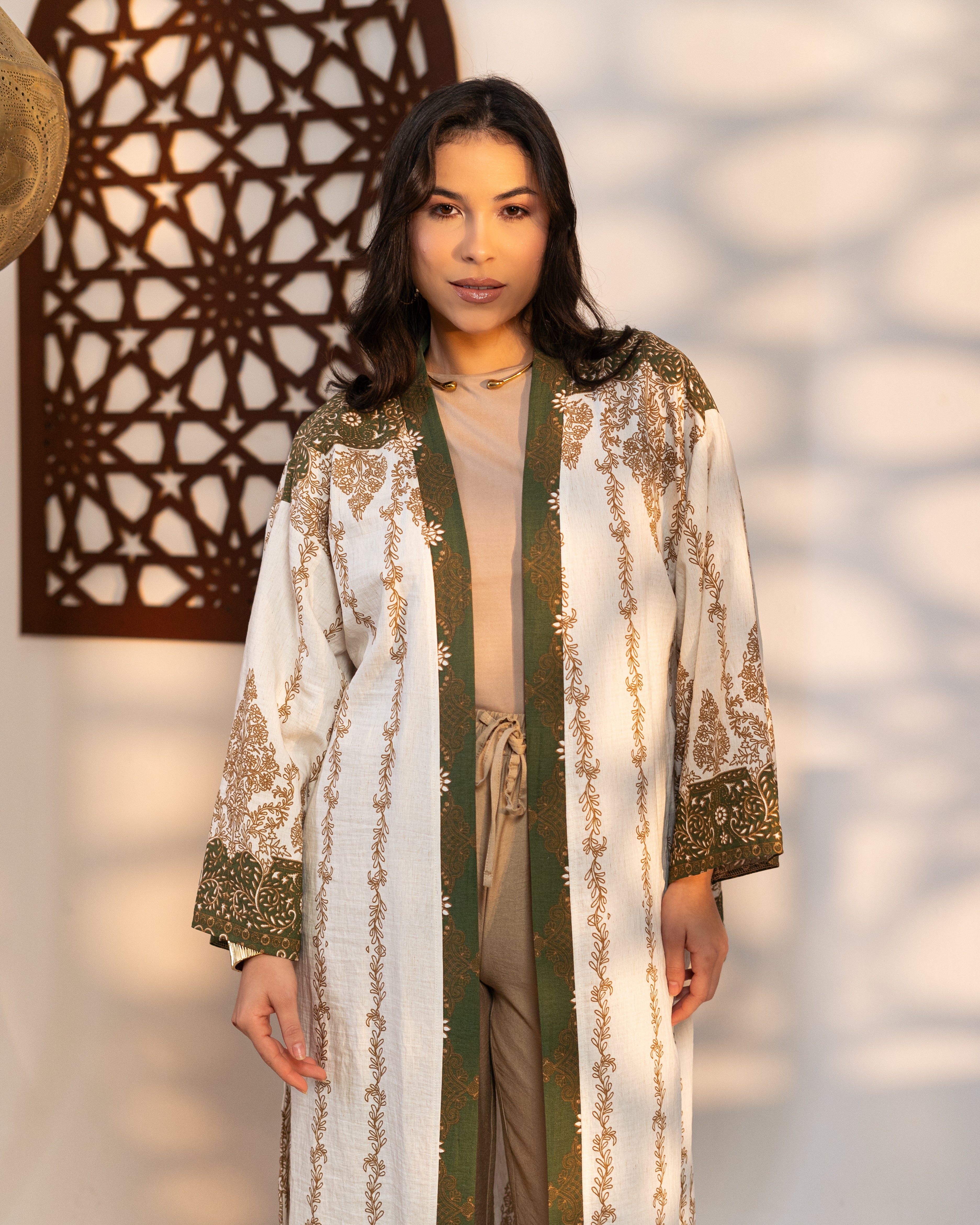 Caftan With Belt - ( Floral Pattern ) Embroidery