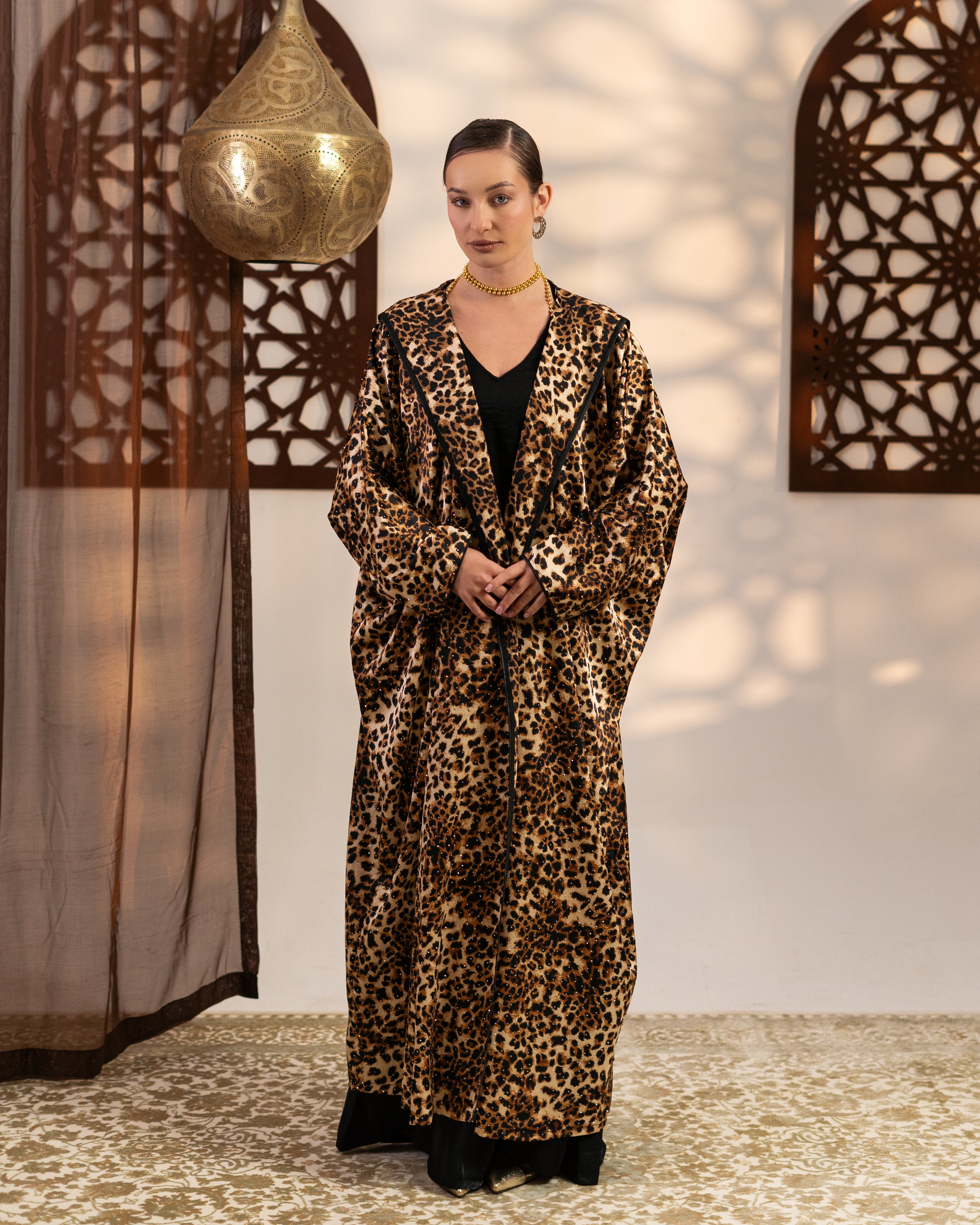 Satin Caftan - With Tiger Print ( Hooded  )