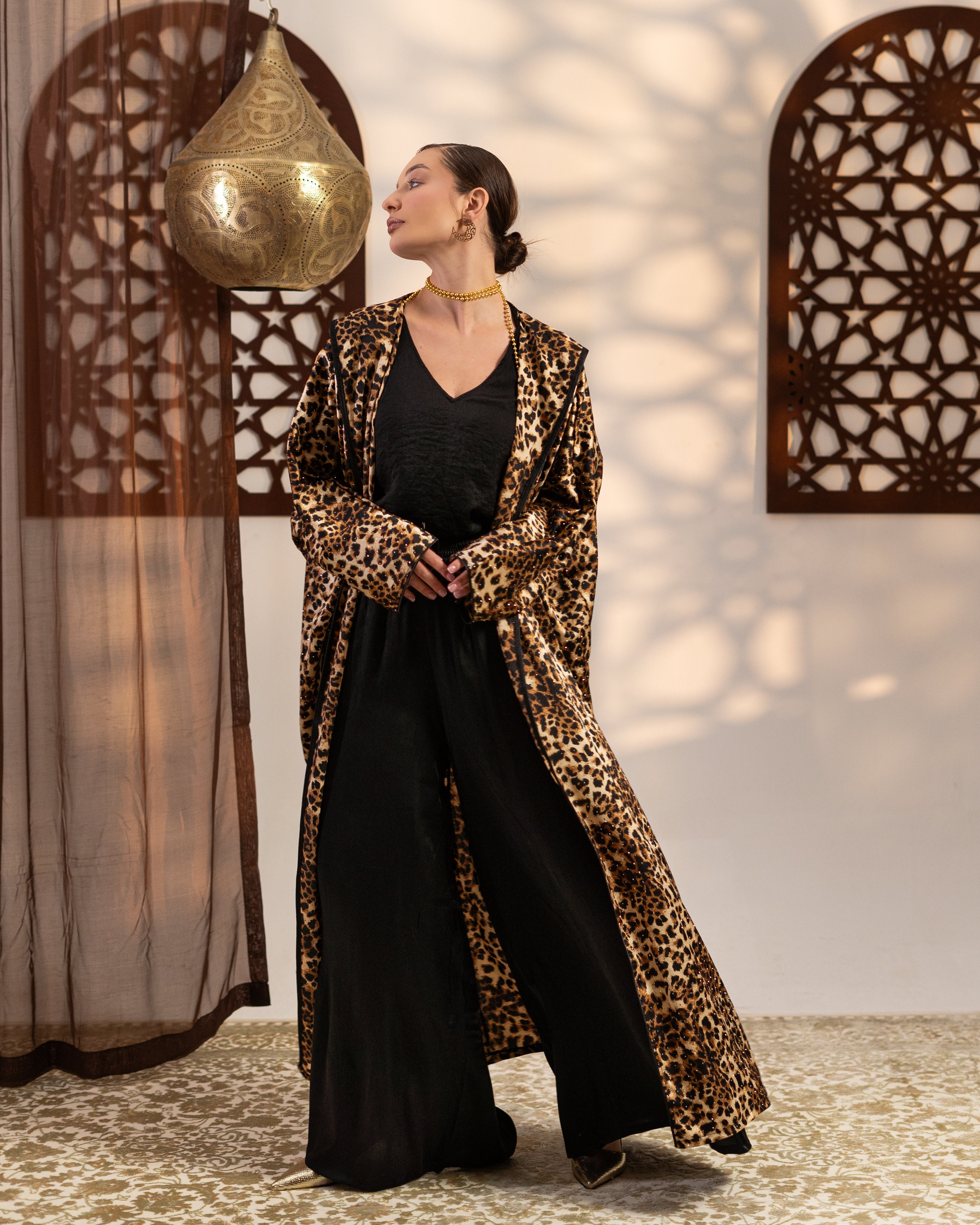 Satin Caftan - With Tiger Print ( Hooded  )