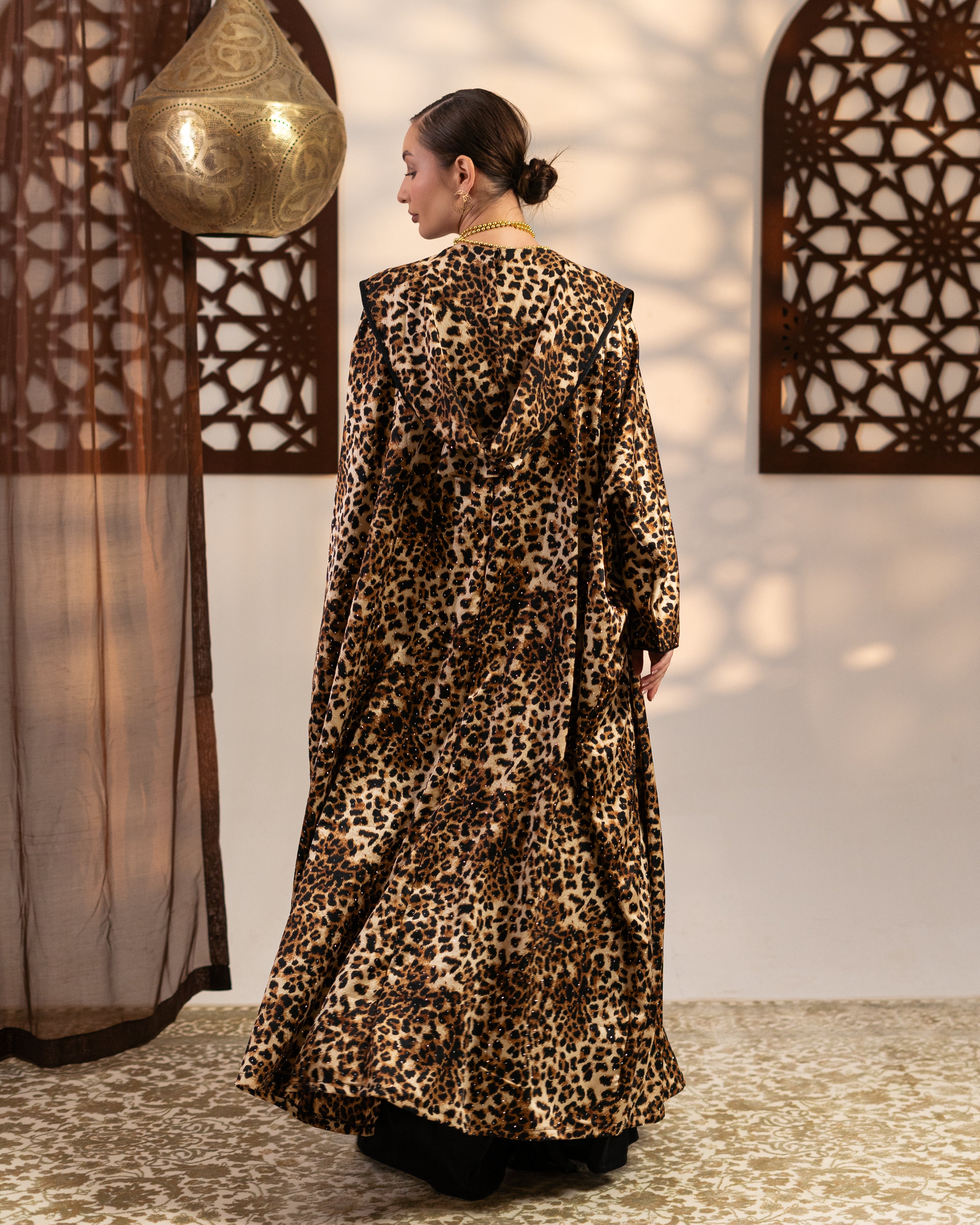 Satin Caftan - With Tiger Print ( Hooded  )