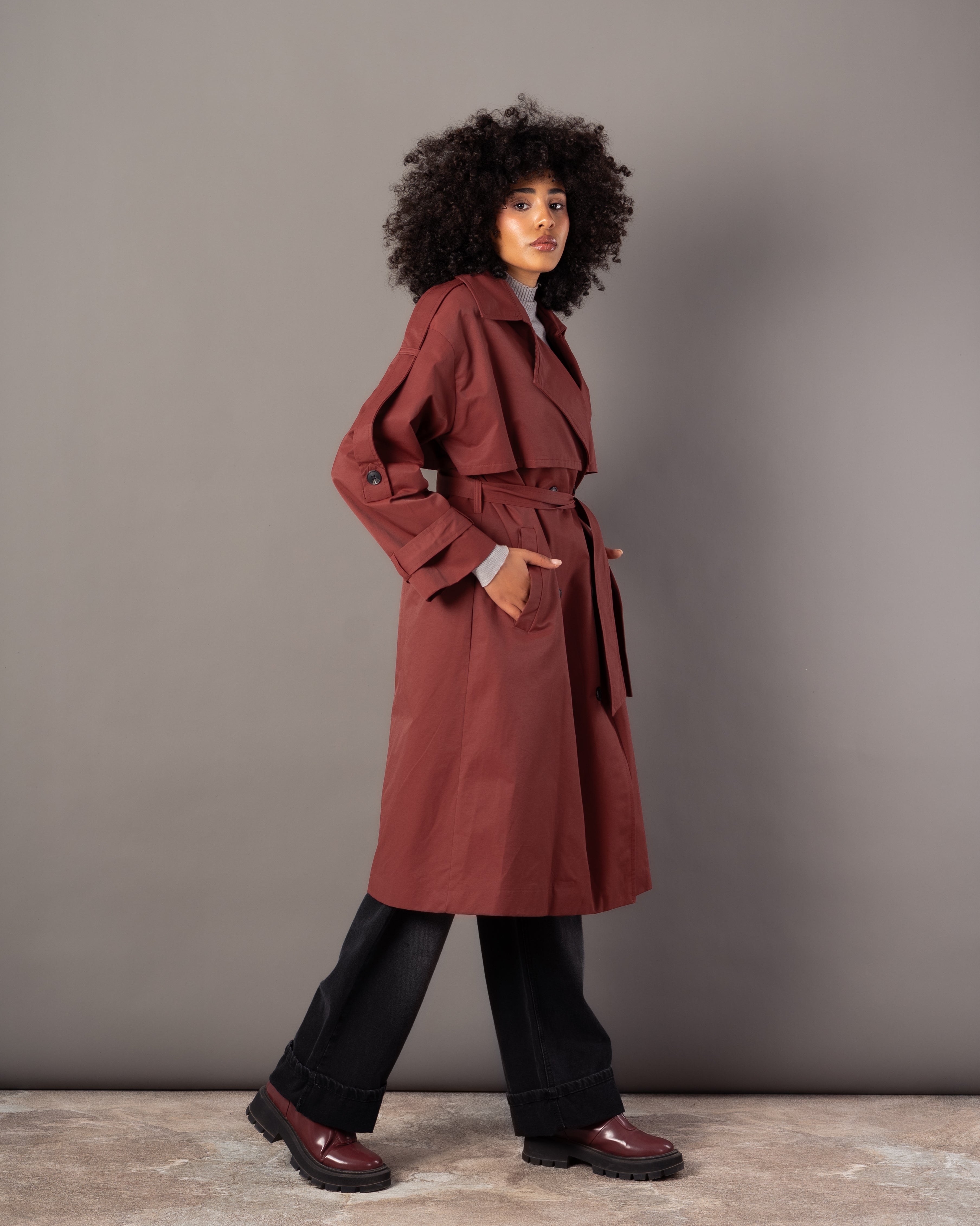 Gabardine Trench Coat – Long Plain (With Belt, Buttons, Colors)