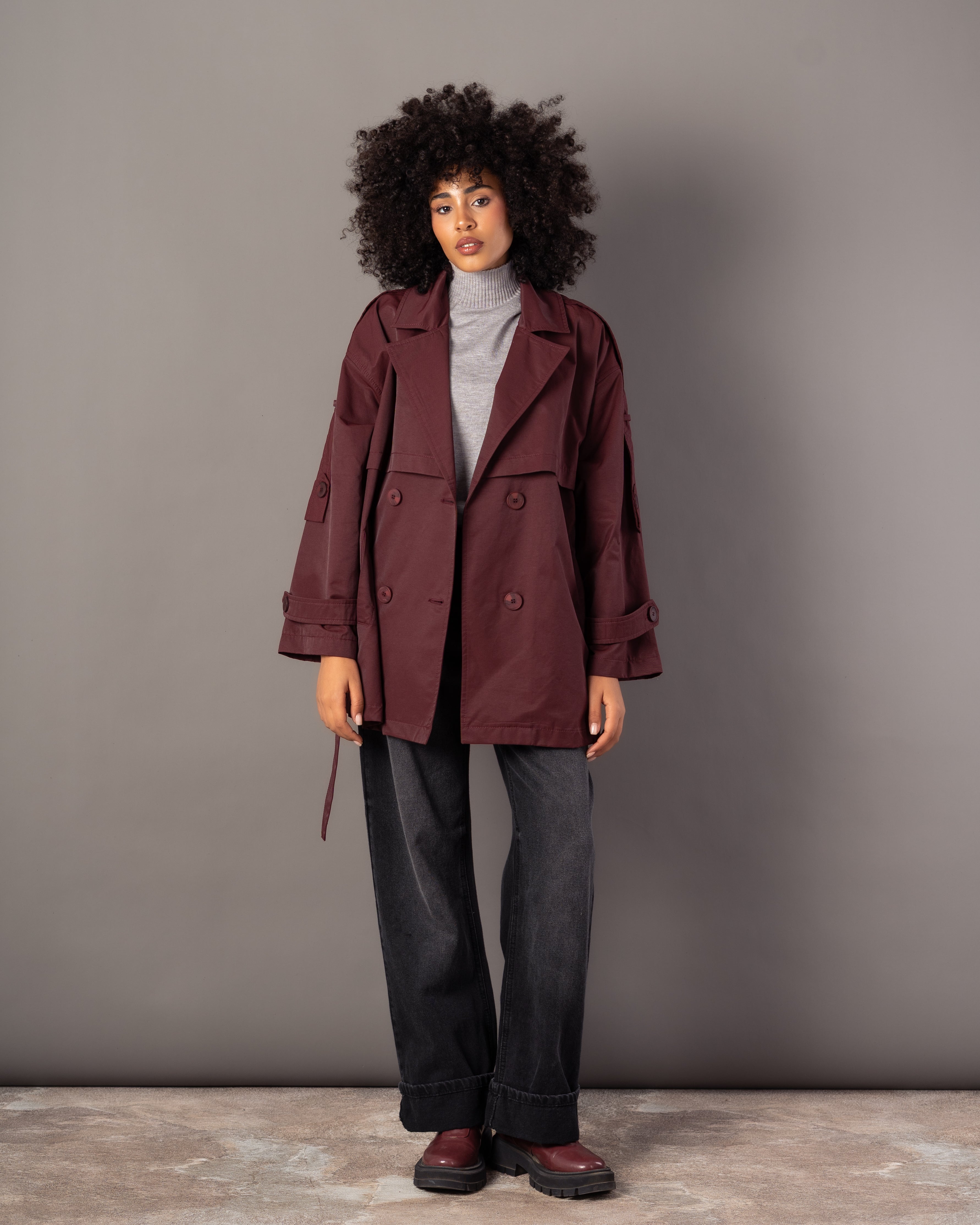 Gabardine Jacket – With Belt (Sleeve Buttons, Chest Detail)
