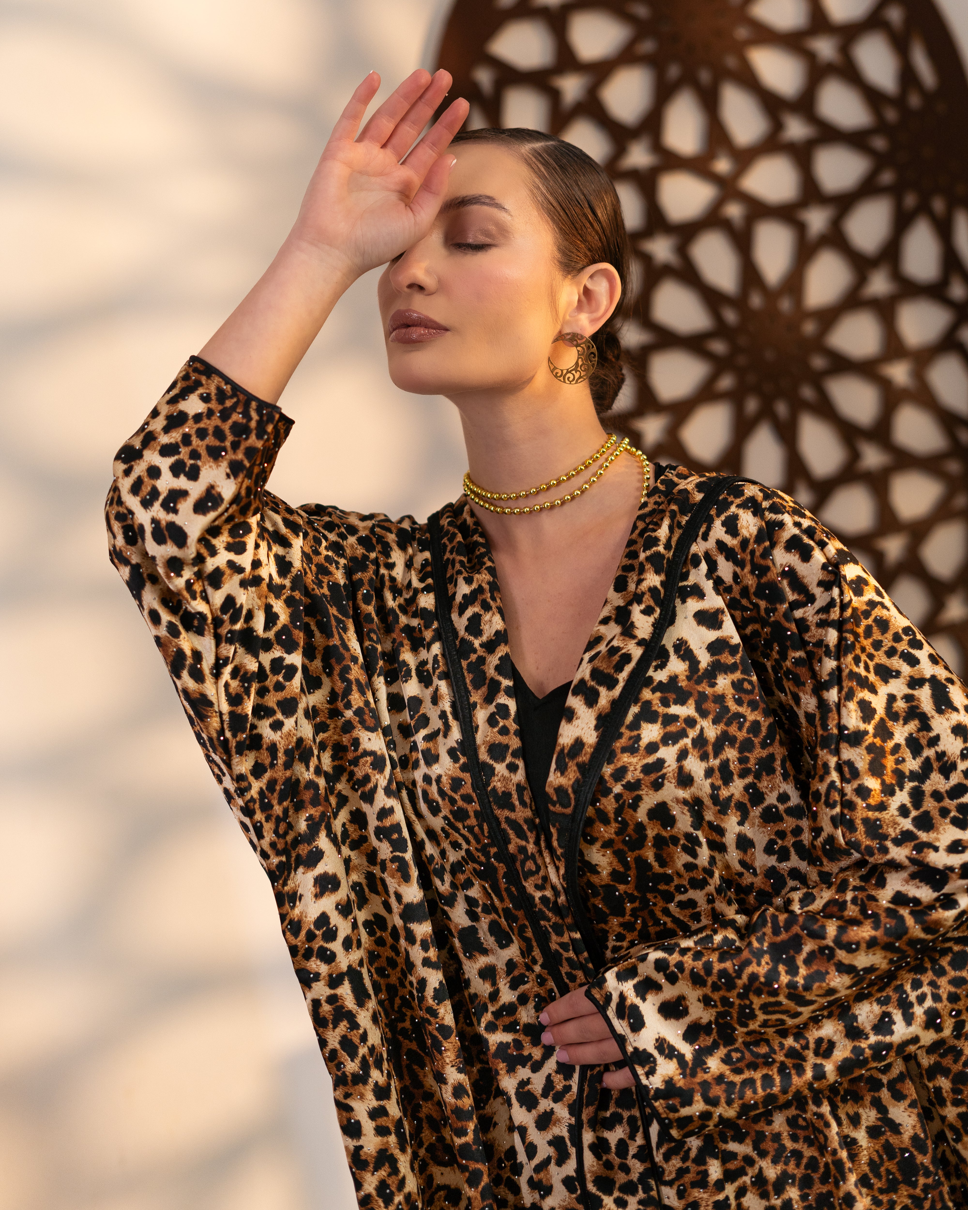 Satin Caftan - With Tiger Print ( Hooded  )