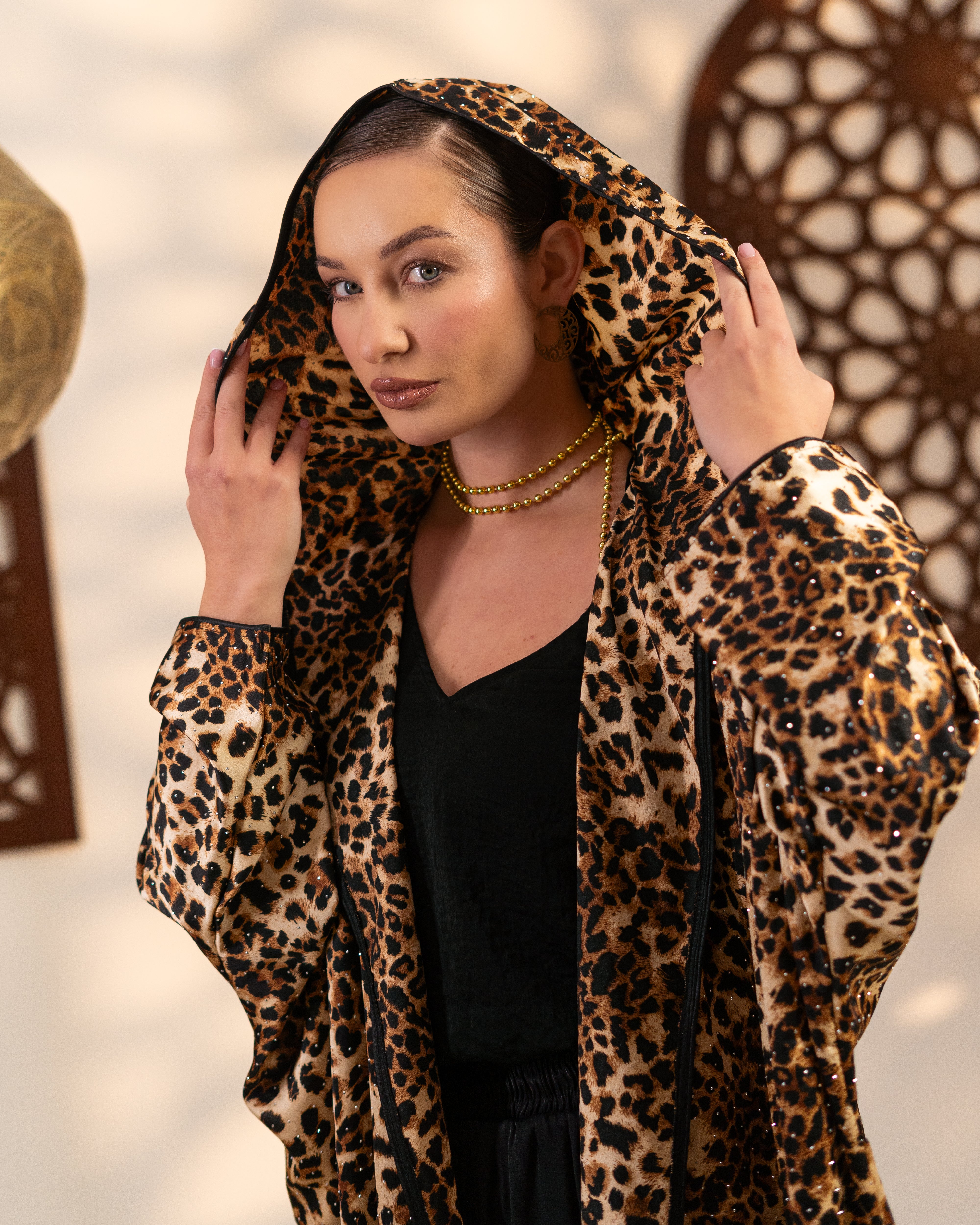 Satin Caftan - With Tiger Print ( Hooded  )