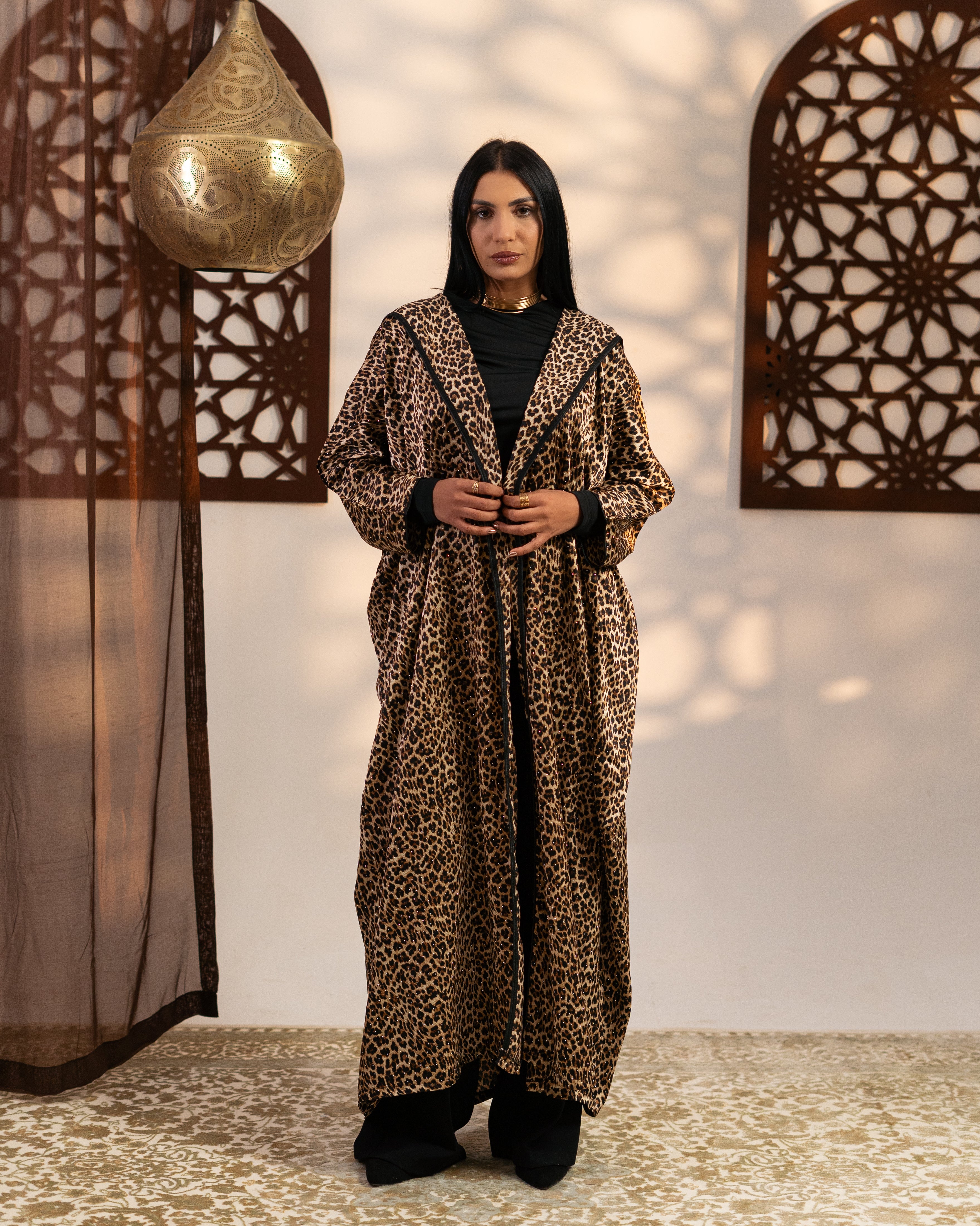 Satin Caftan - With Tiger Print ( Hooded  )