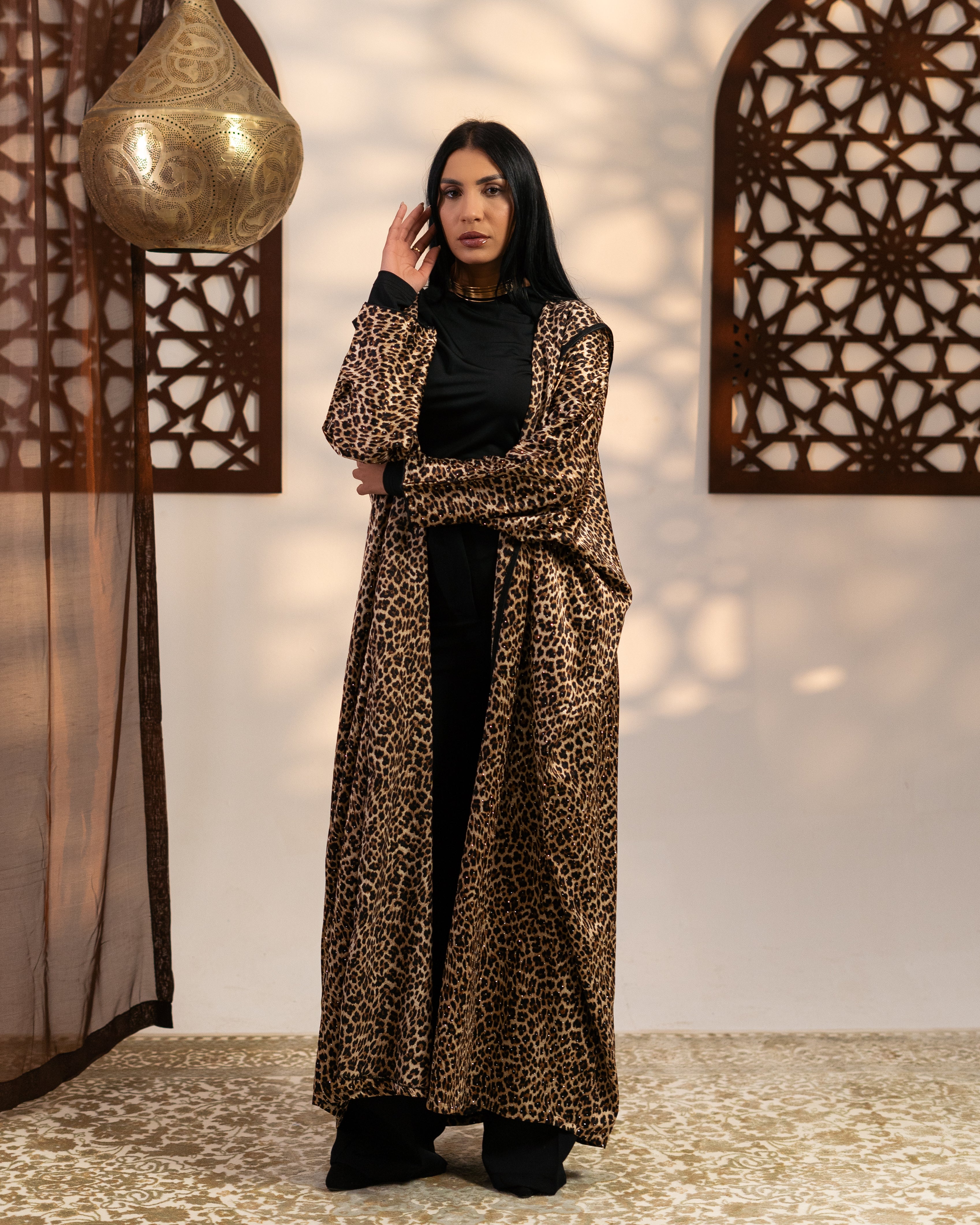 Satin Caftan - With Tiger Print ( Hooded  )