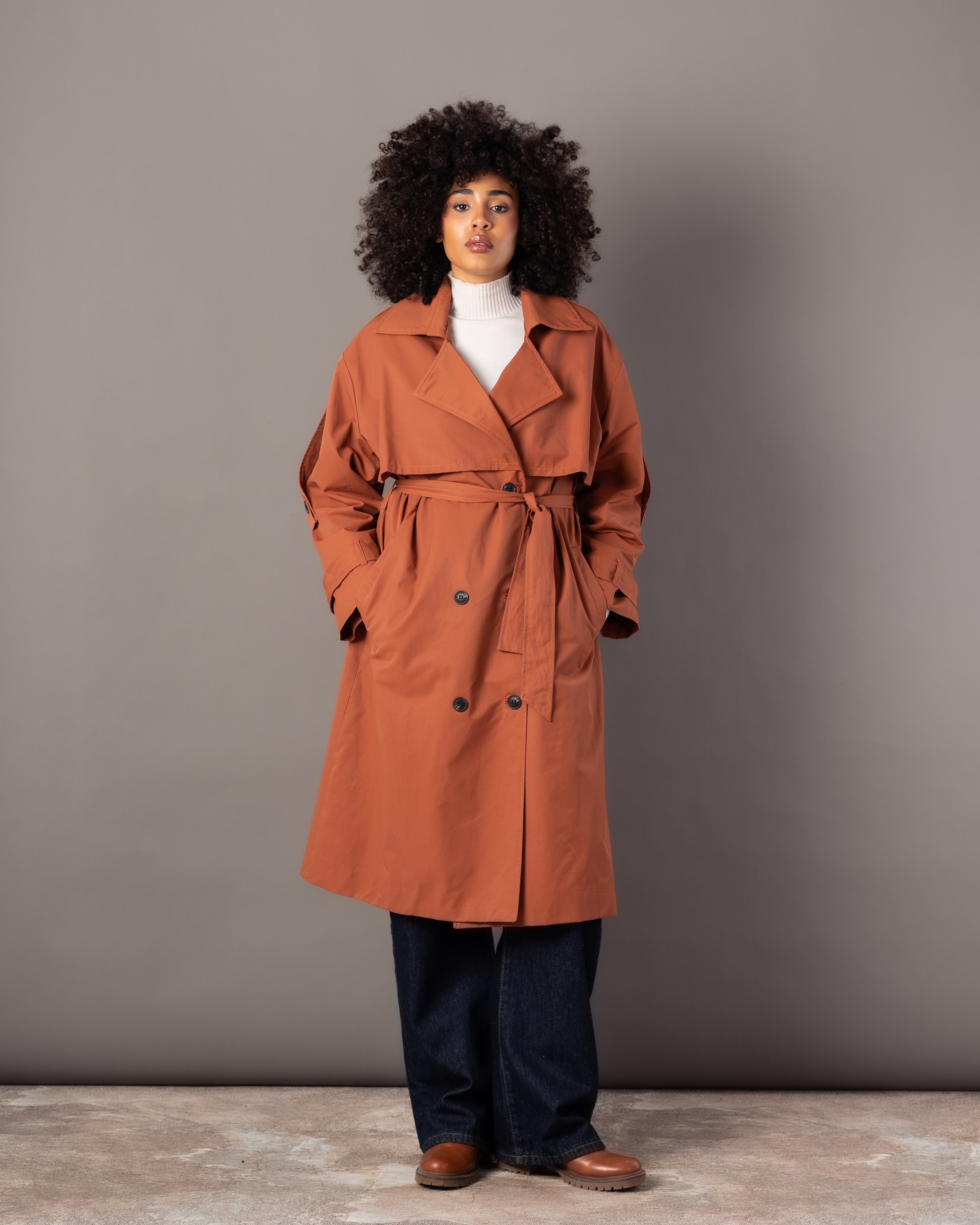 Gabardine Trench Coat – Long Plain (With Belt, Buttons, Colors)