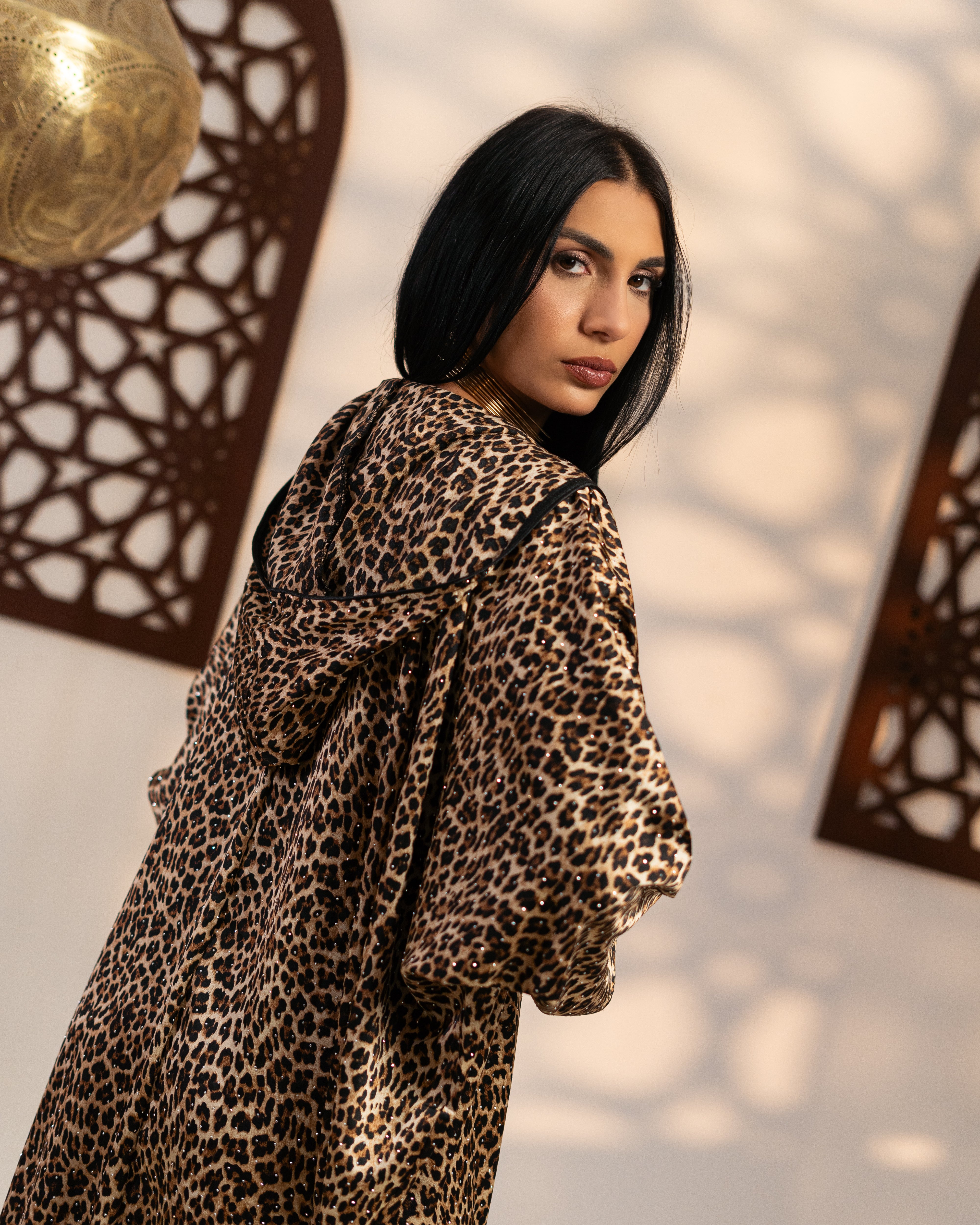 Satin Caftan - With Tiger Print ( Hooded  )