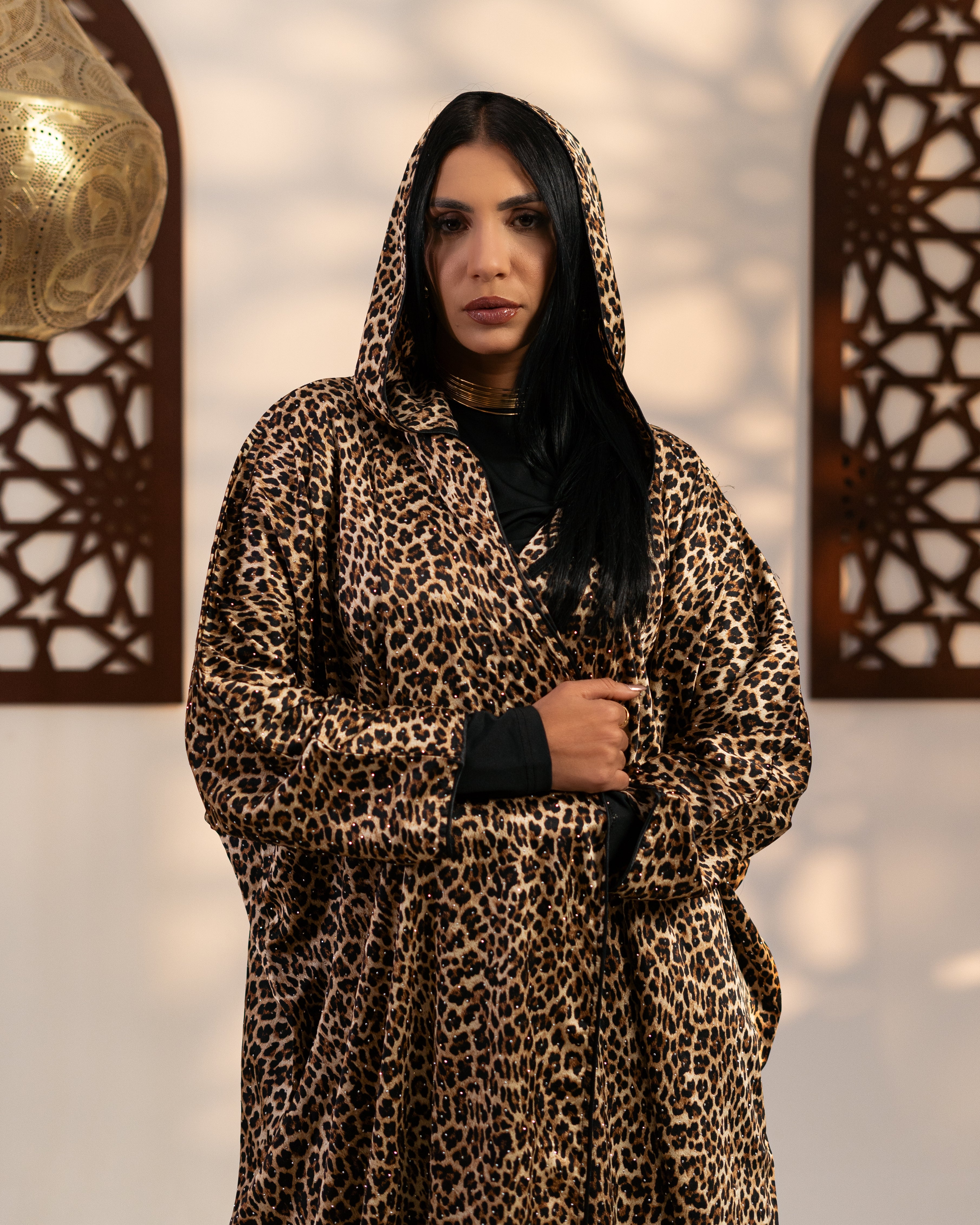 Satin Caftan - With Tiger Print ( Hooded  )