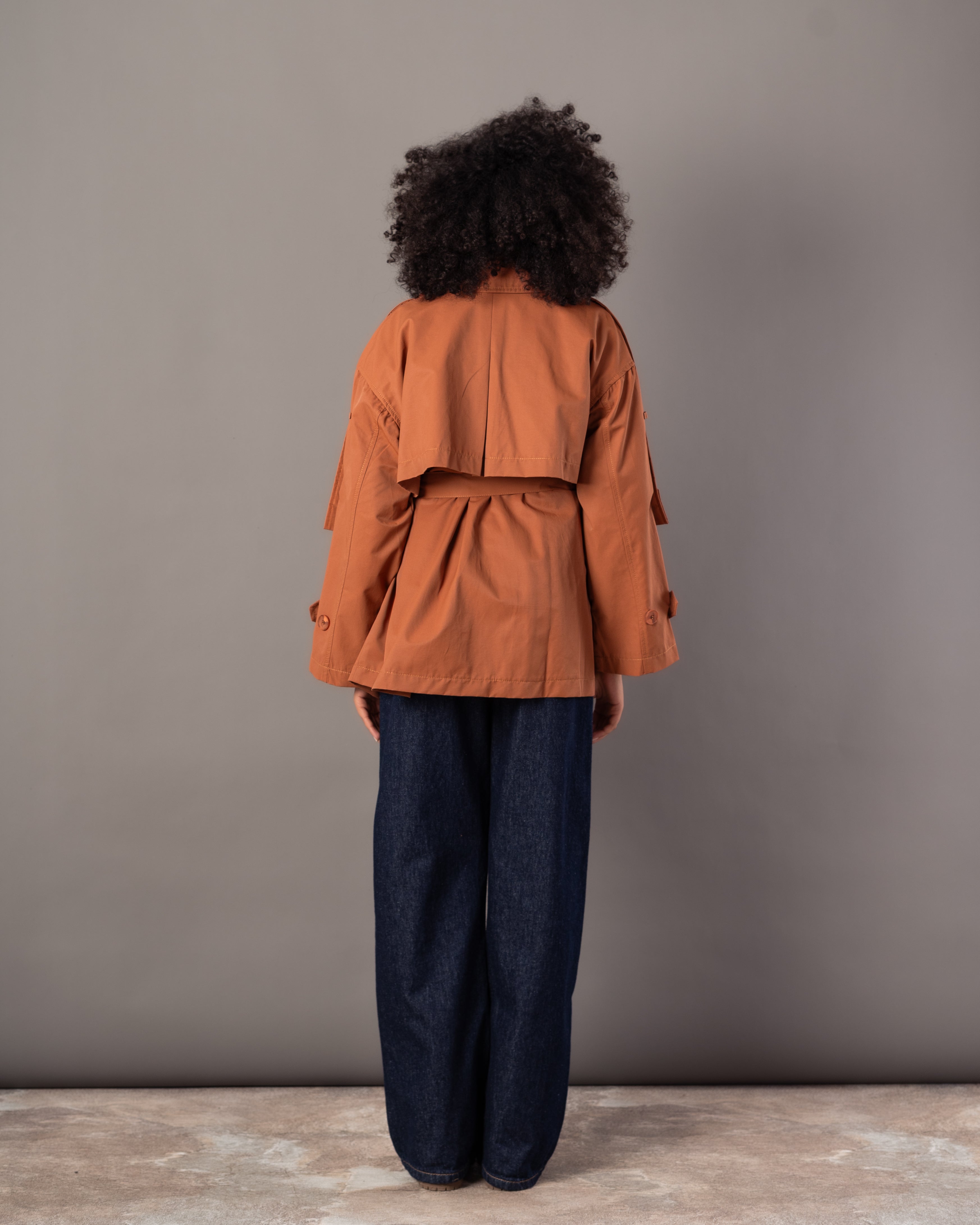 Gabardine Jacket – With Belt (Sleeve Buttons, Chest Detail)