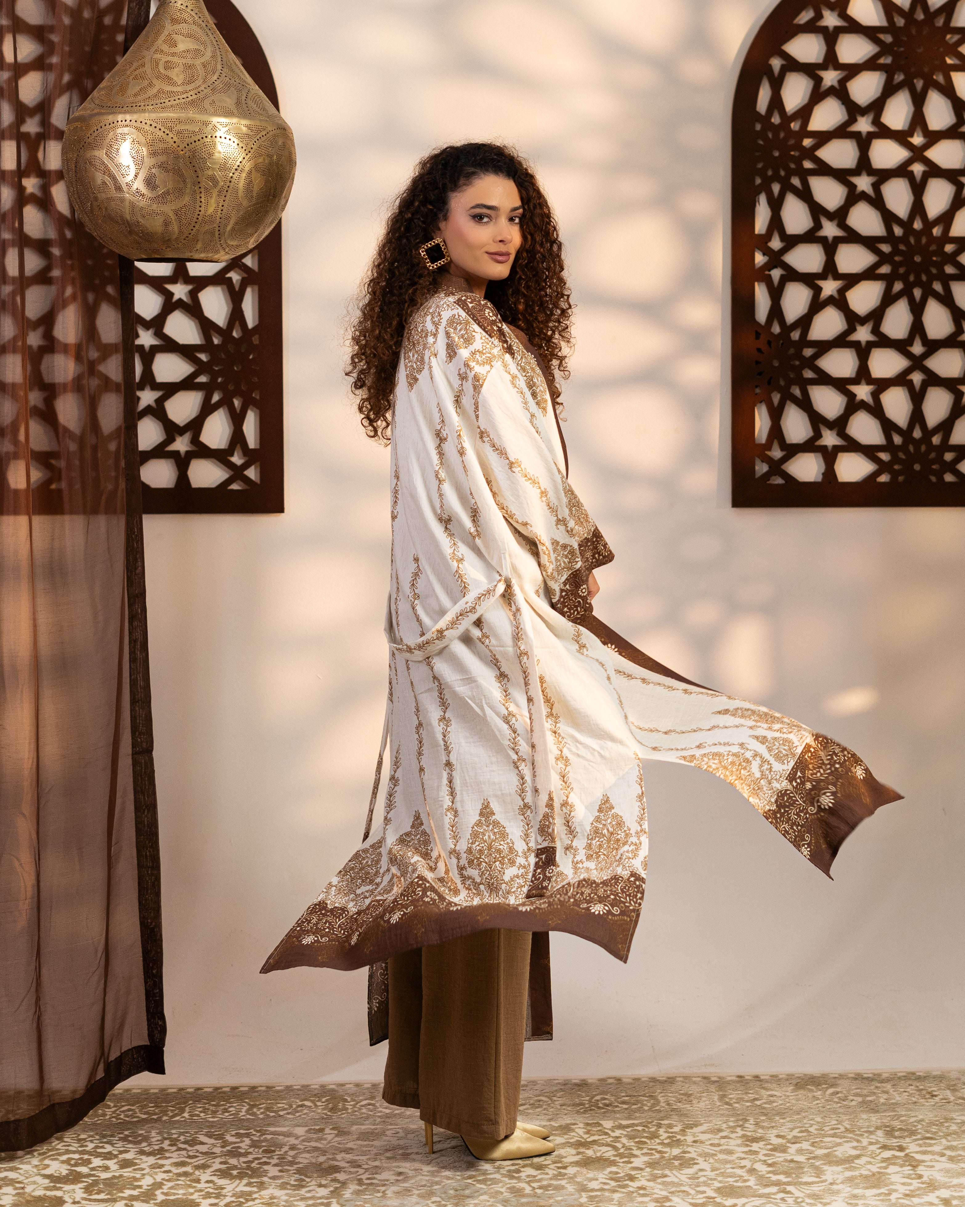 Caftan With Belt - ( Floral Pattern ) Embroidery