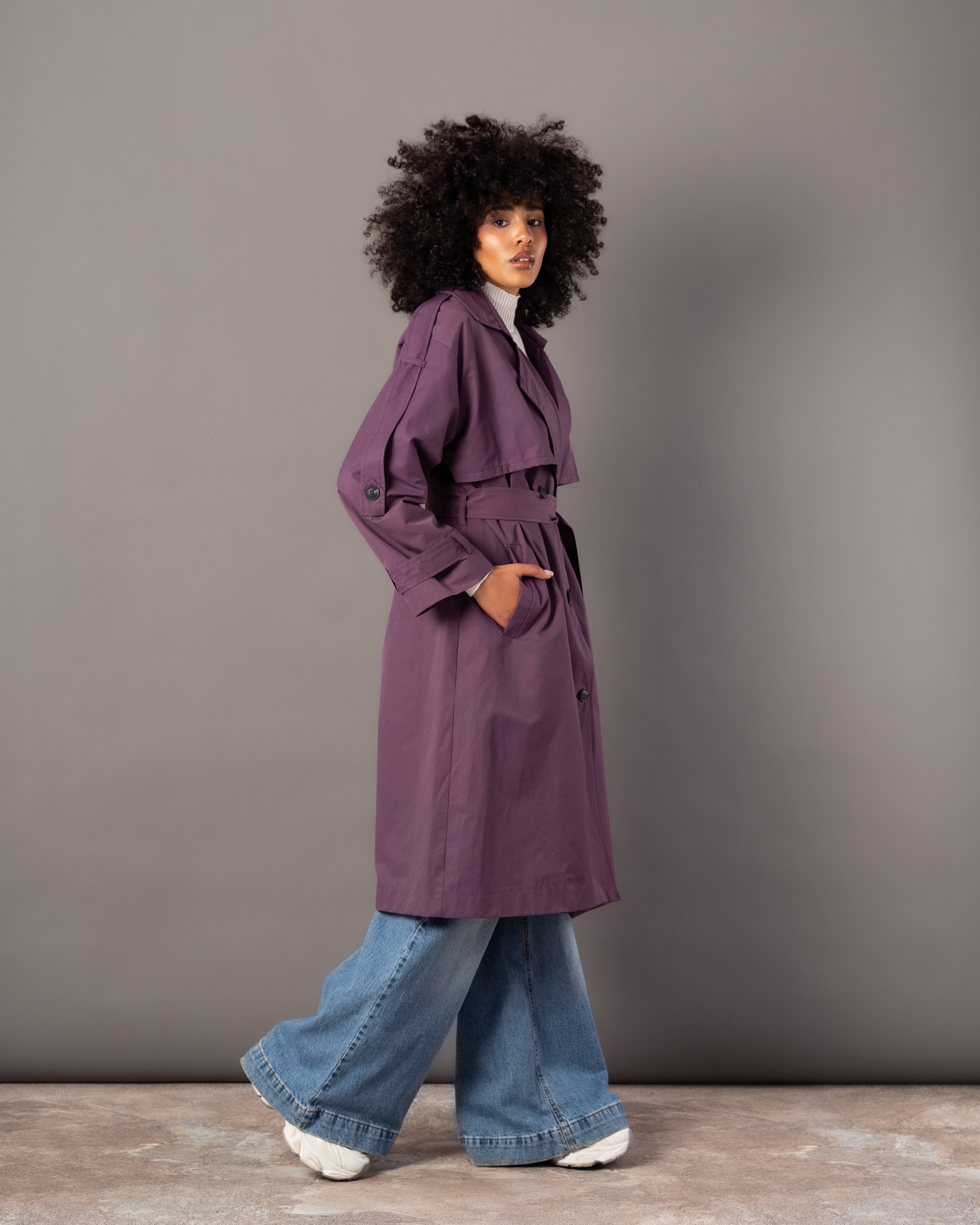 Gabardine Trench Coat – Long Plain (With Belt, Buttons, Colors)