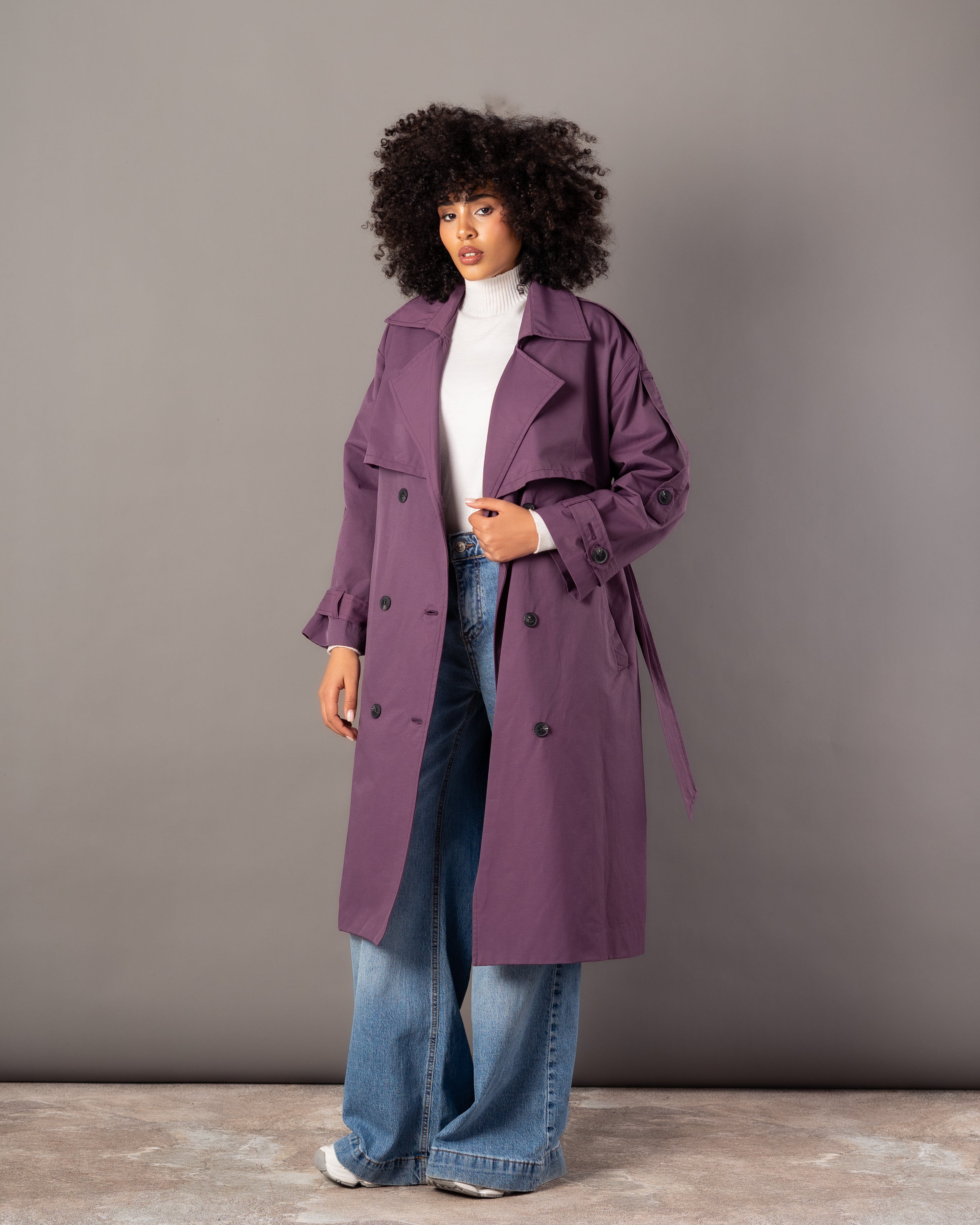 Gabardine Trench Coat – Long Plain (With Belt, Buttons, Colors)