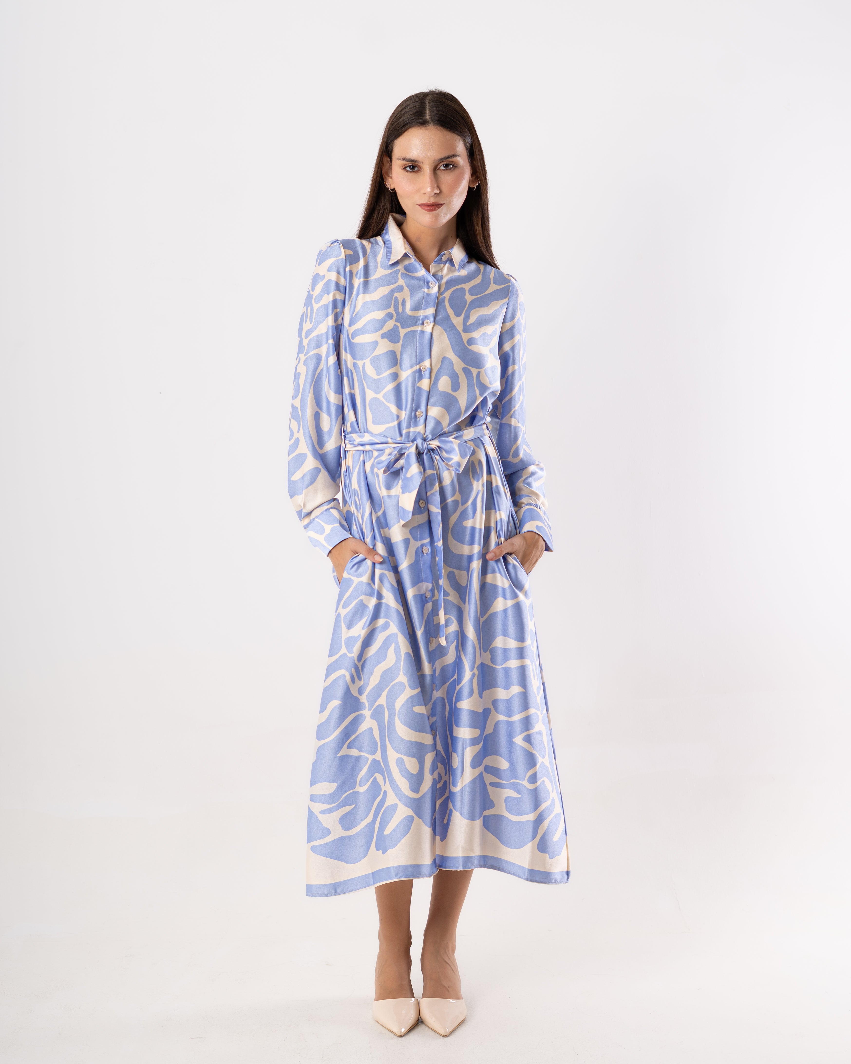 Belted dress - Wave drawing