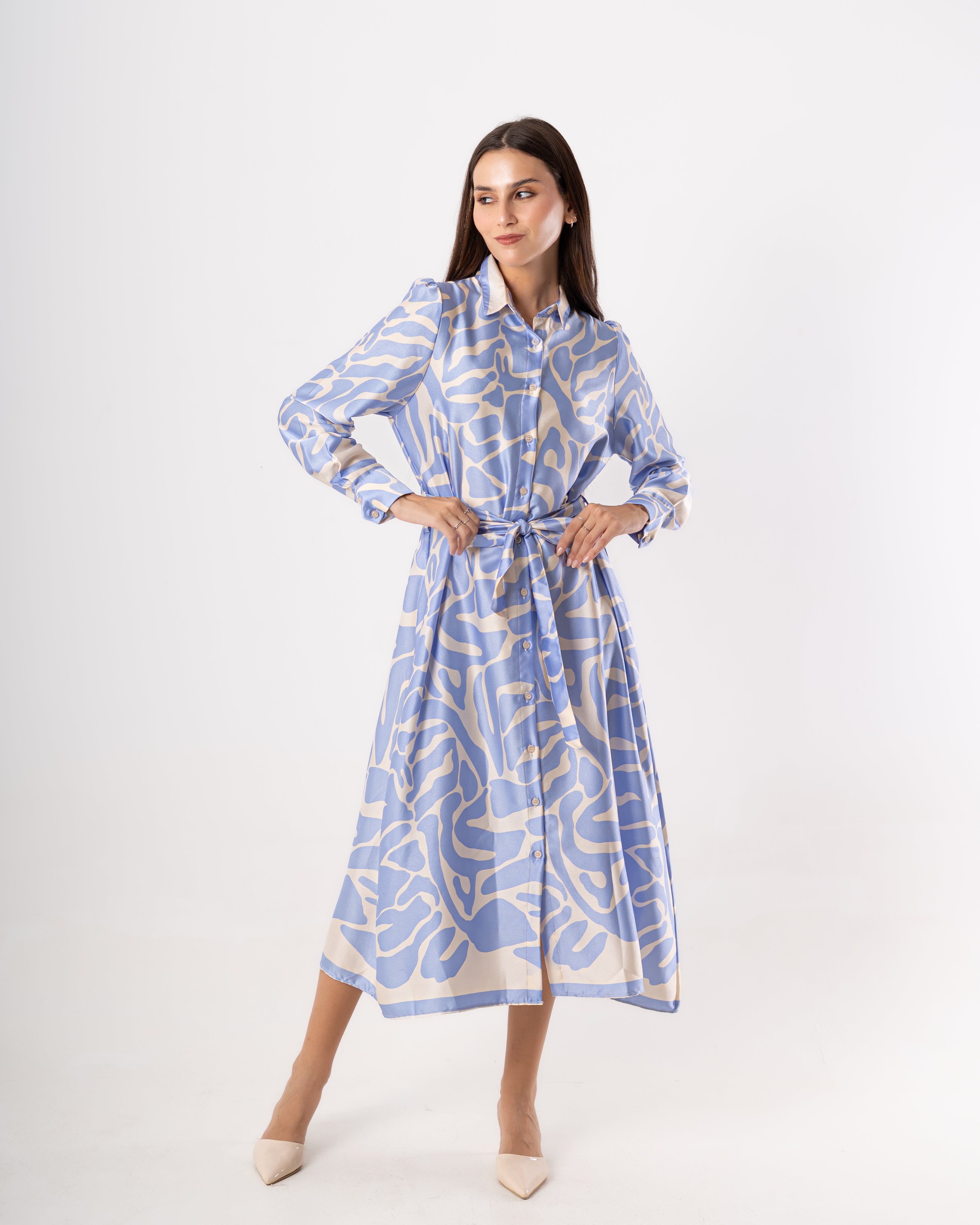 Belted dress - Wave drawing