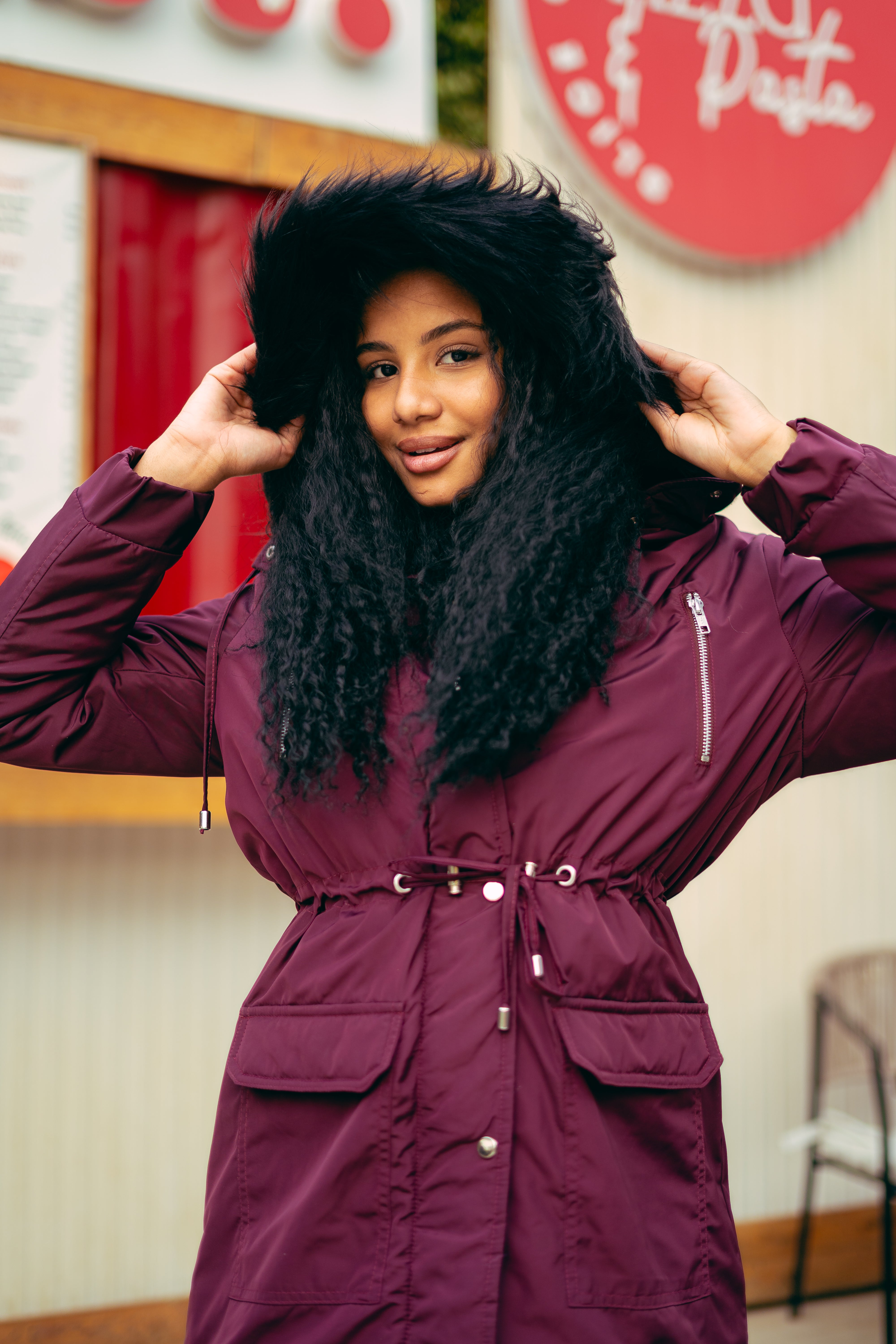 Waterproof jacket with fur hood