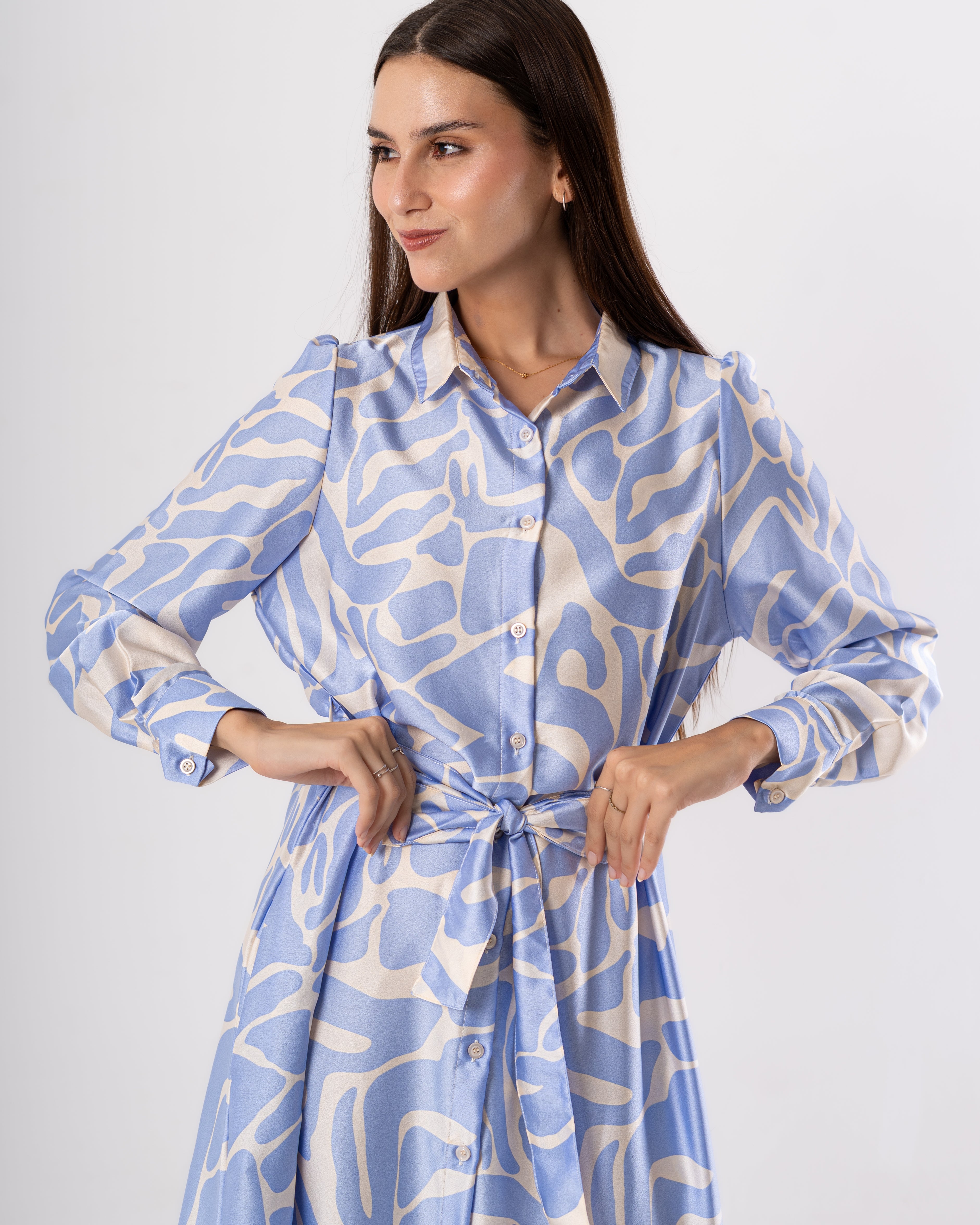 Belted dress - Wave drawing