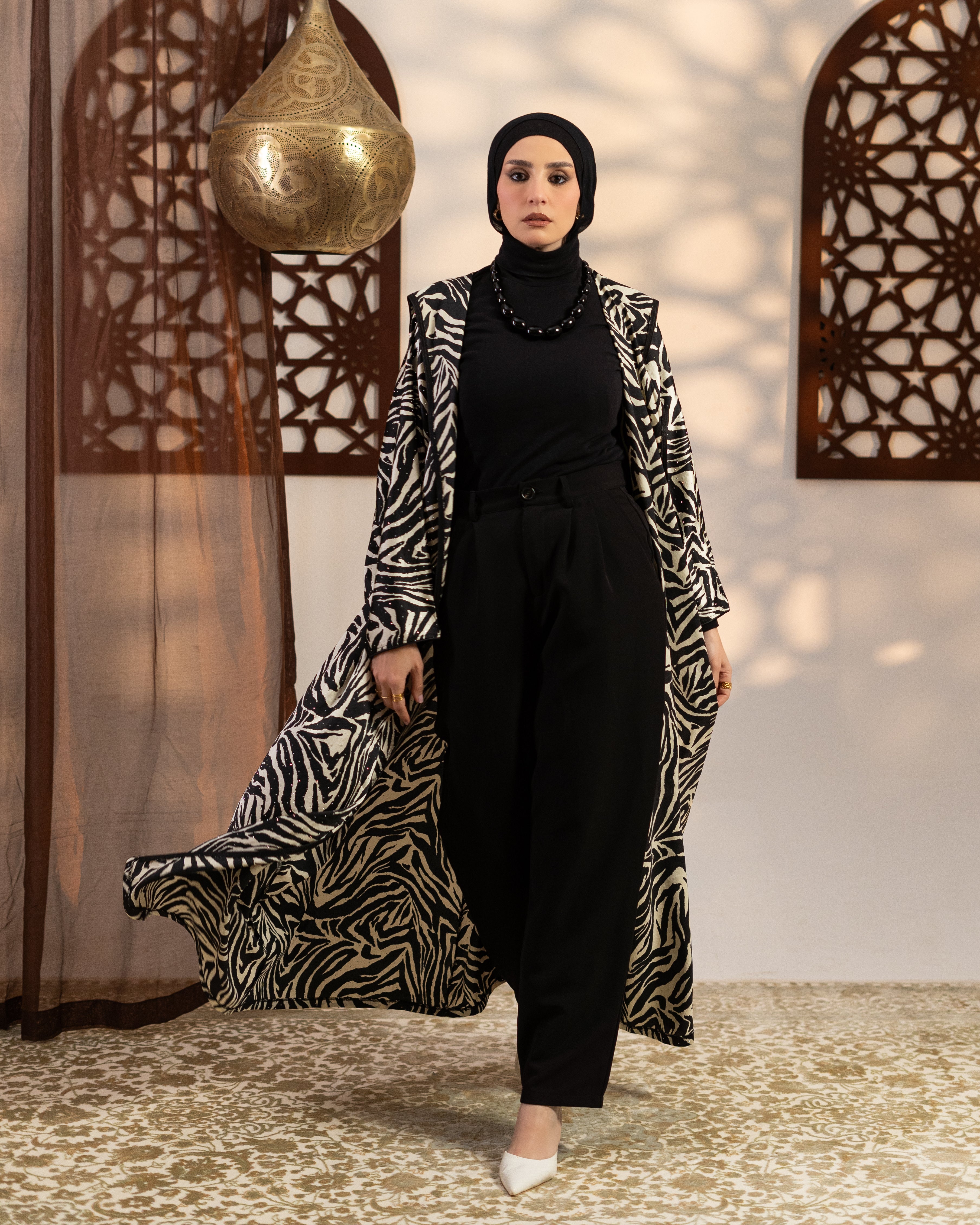 Satin Caftan - With Tiger Print ( Hooded  )