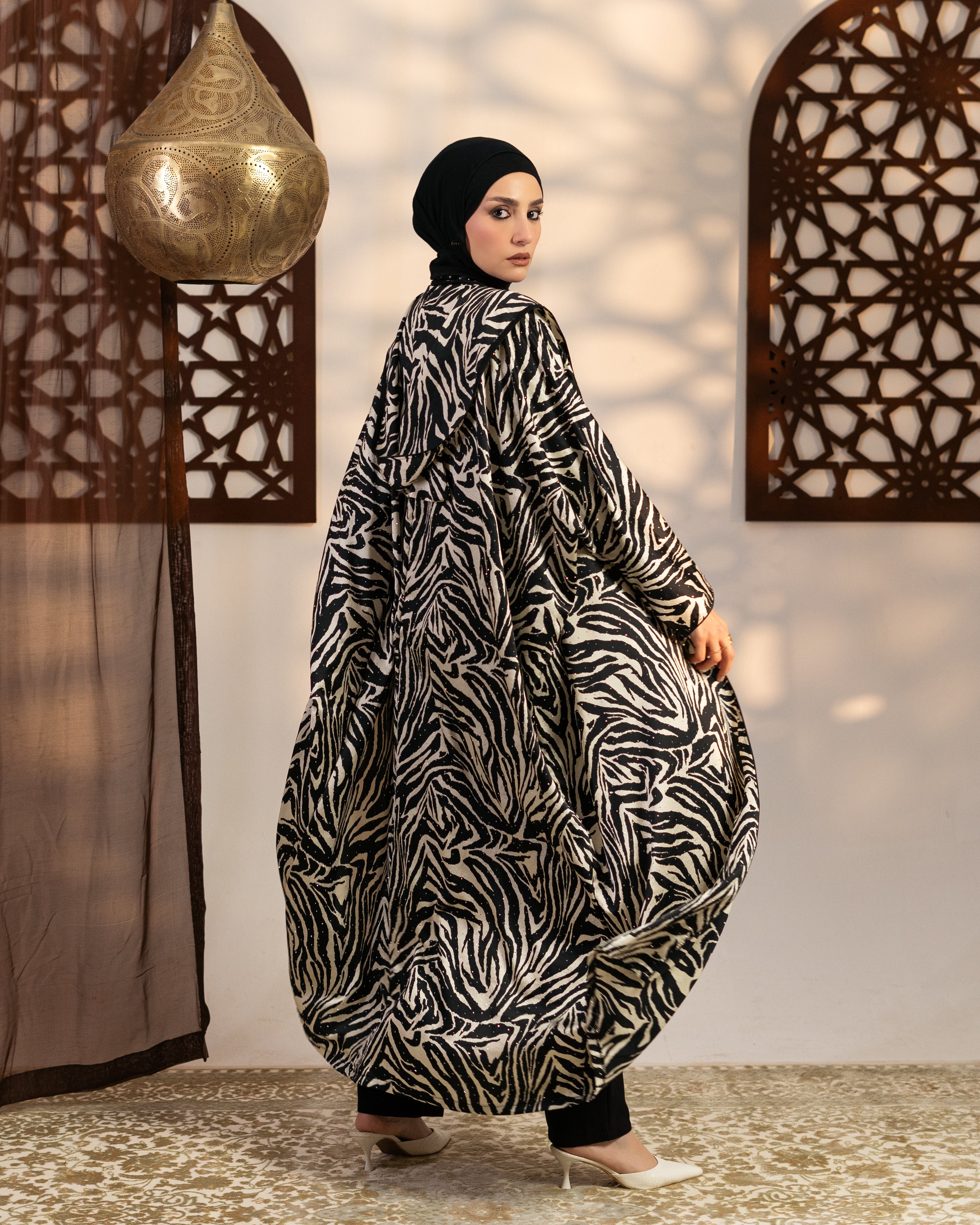 Satin Caftan - With Tiger Print ( Hooded  )