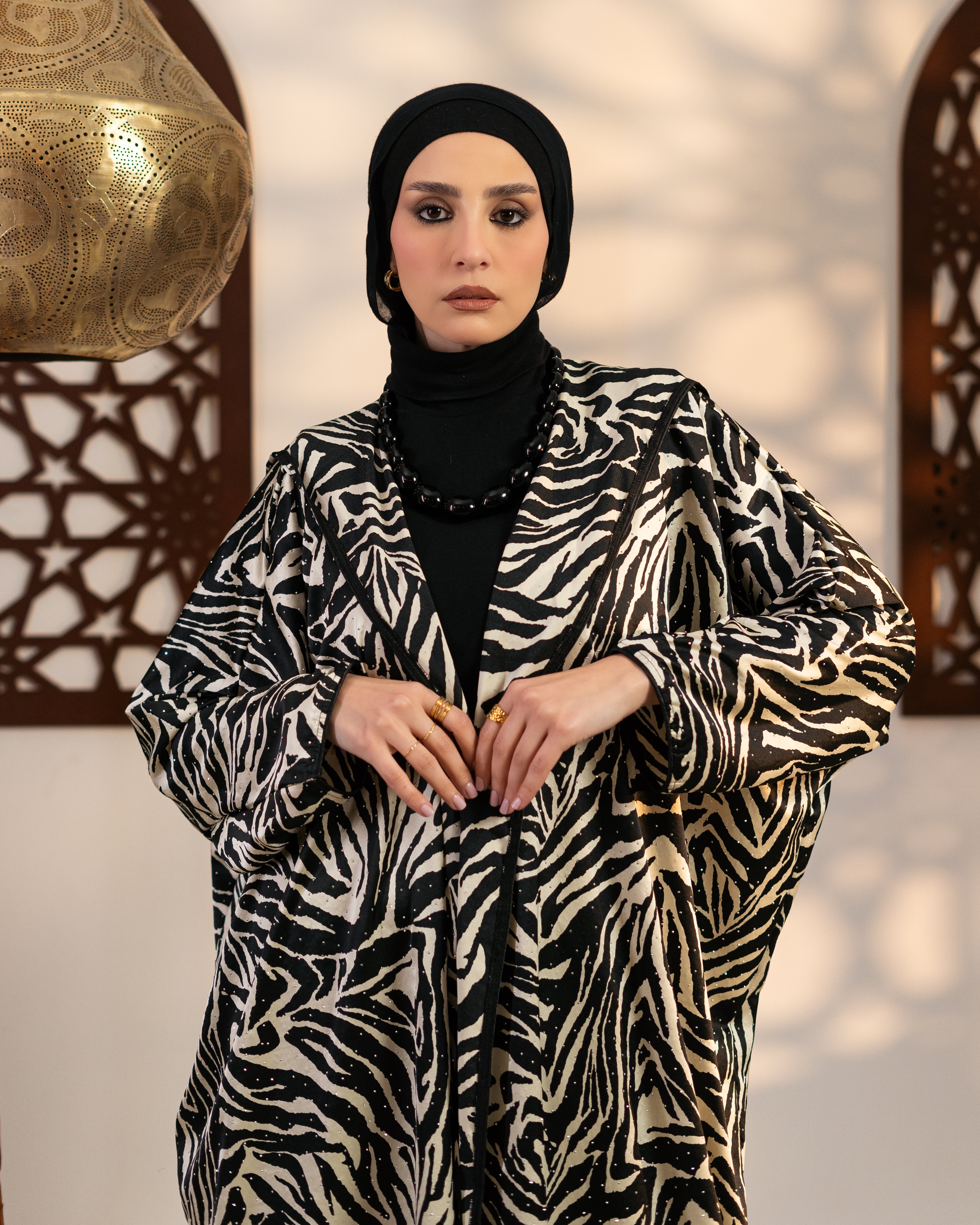 Satin Caftan - With Tiger Print ( Hooded  )