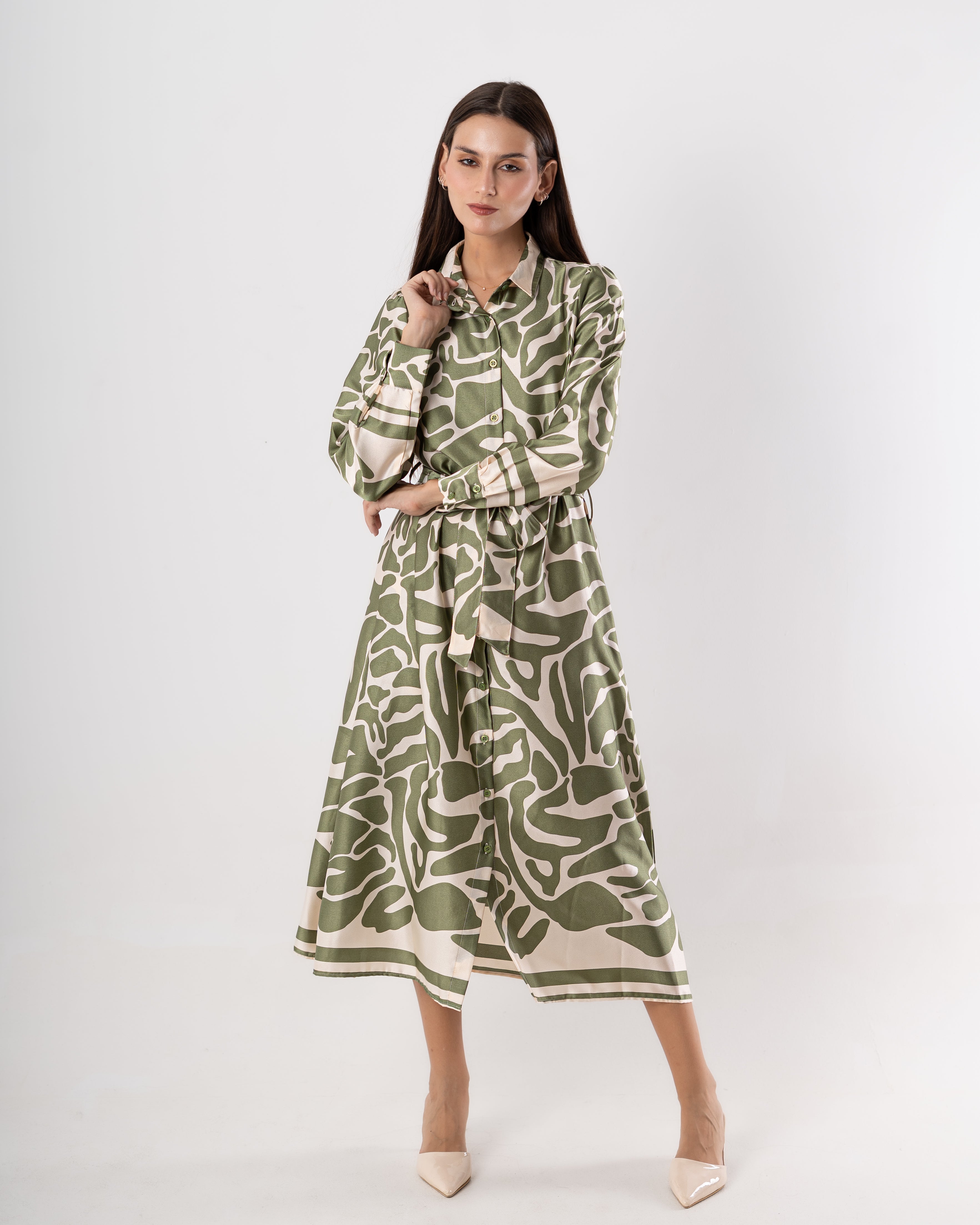 Belted dress - Wave drawing