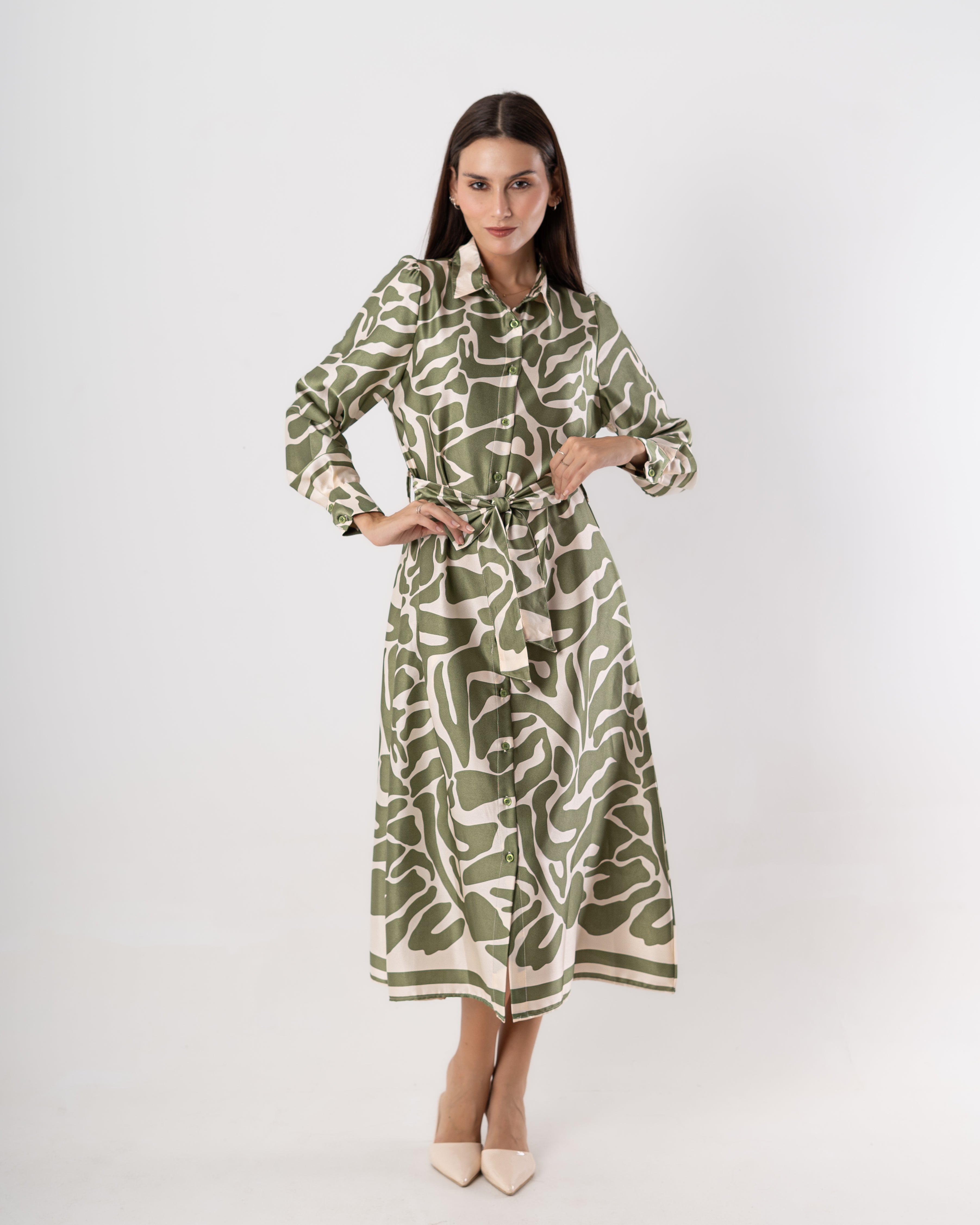 Belted dress - Wave drawing
