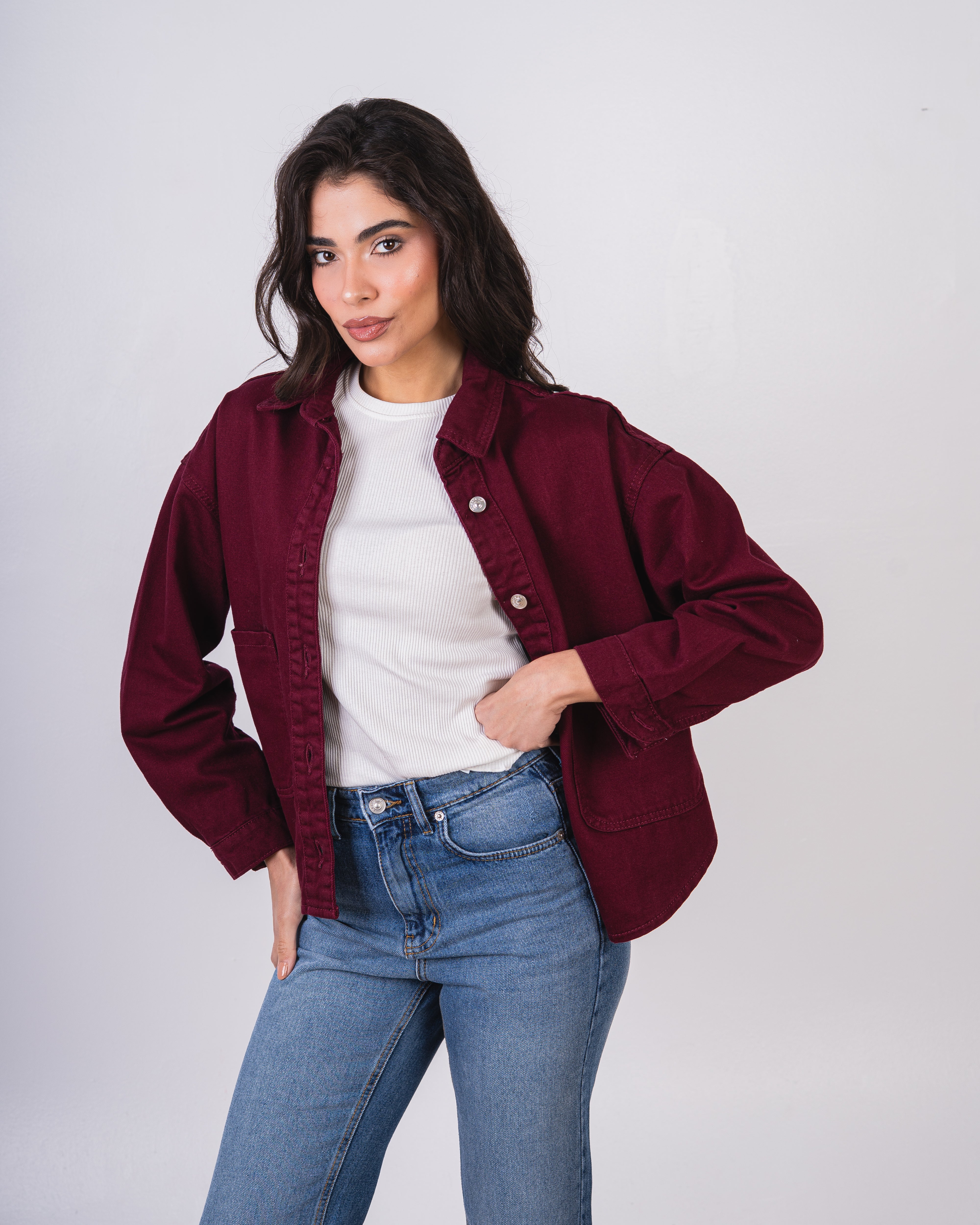 Oversized Short Gabardine Jacket - With Snap Buttons