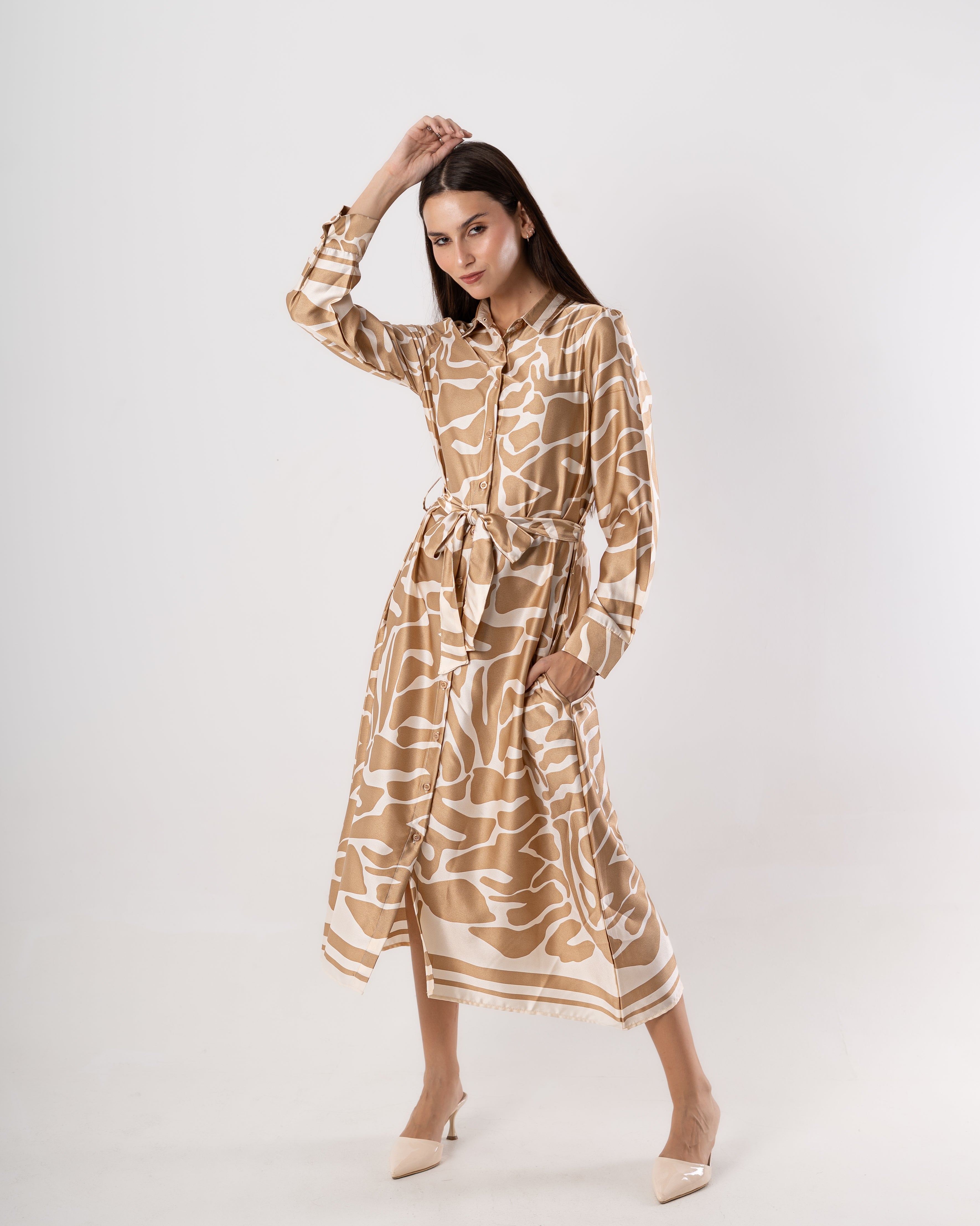 Belted dress - Wave drawing