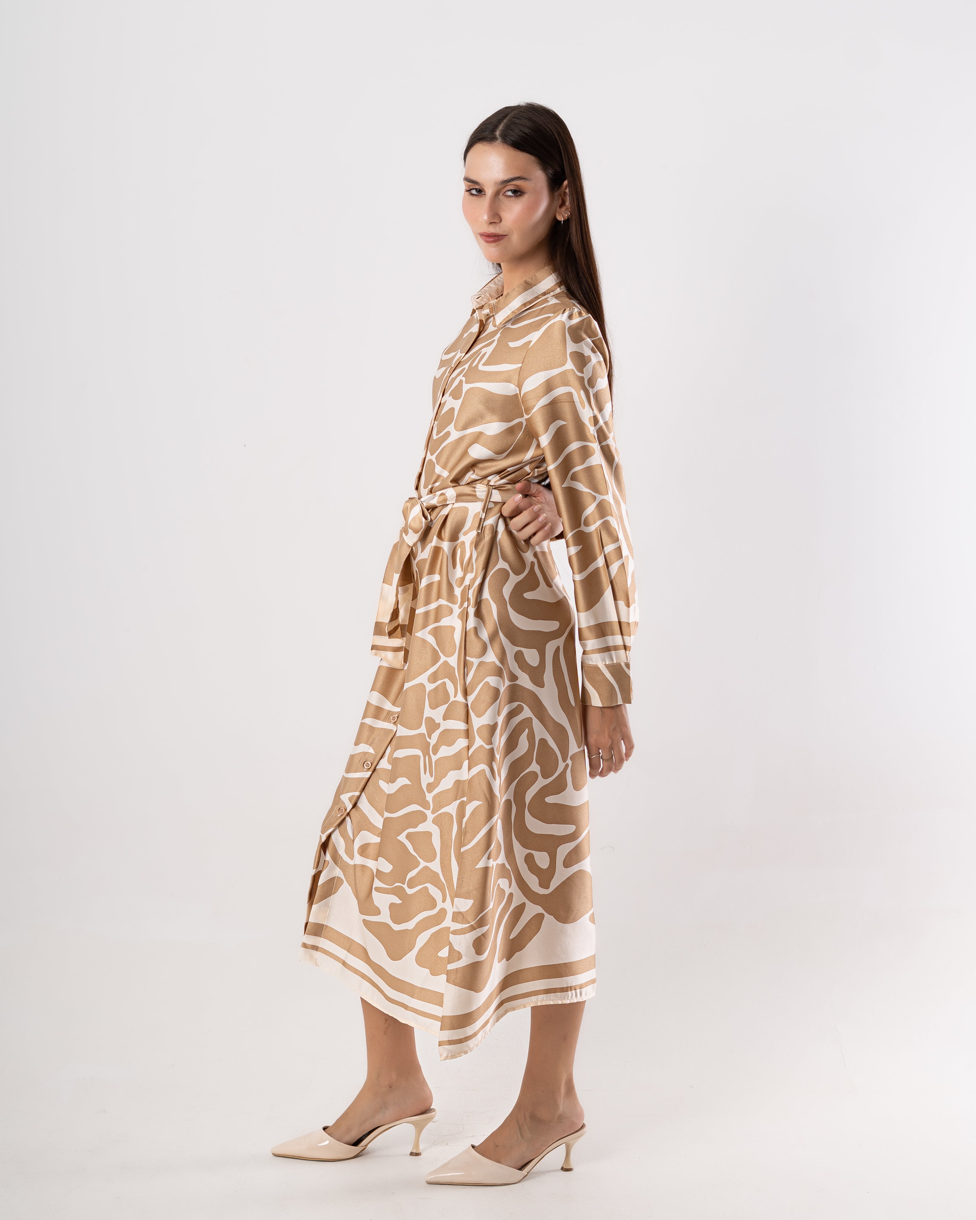 Belted dress - Wave drawing