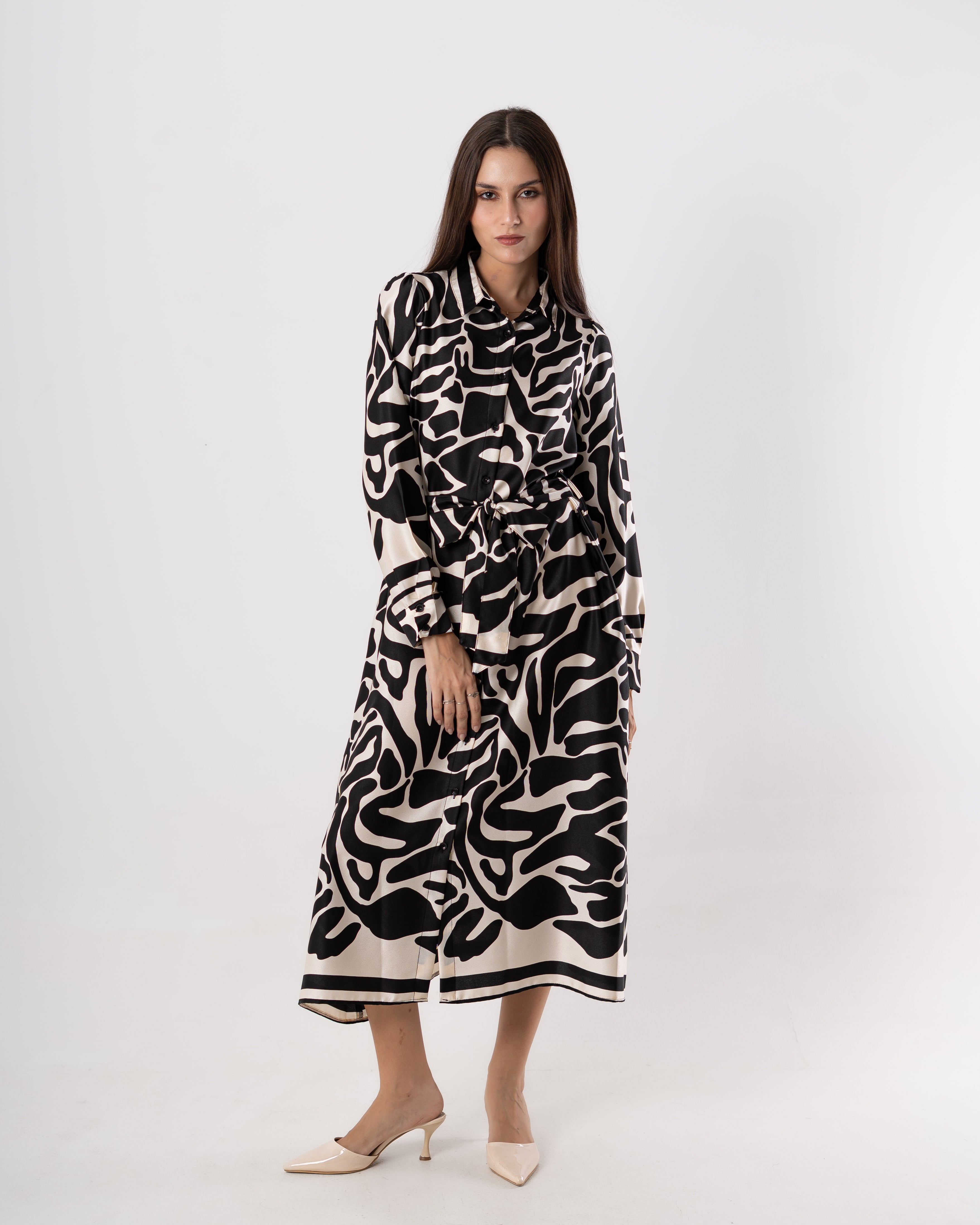 Belted dress - Wave drawing