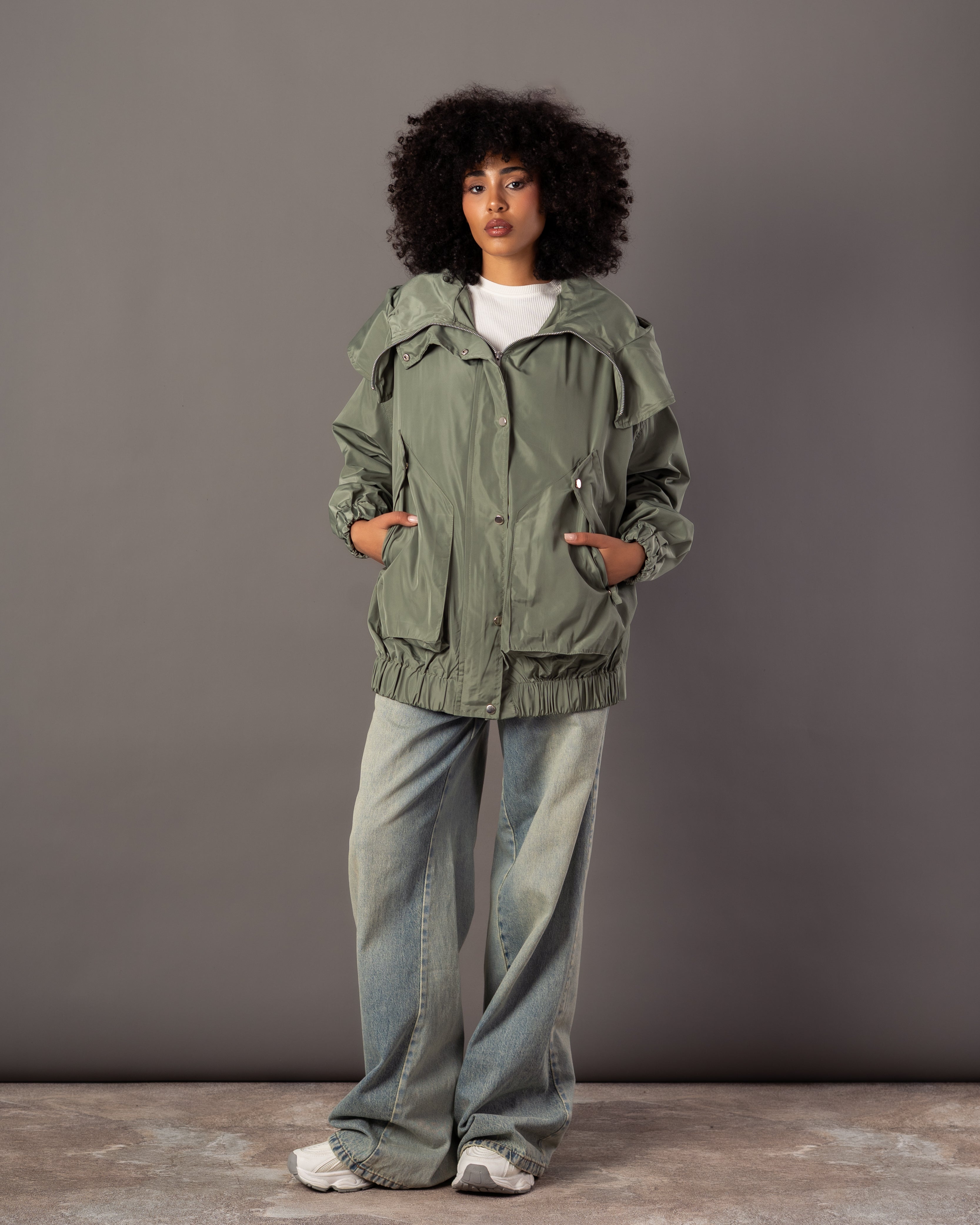 Plain Jacket With Belt – Hooded (Zipper & Capsule Buttons)