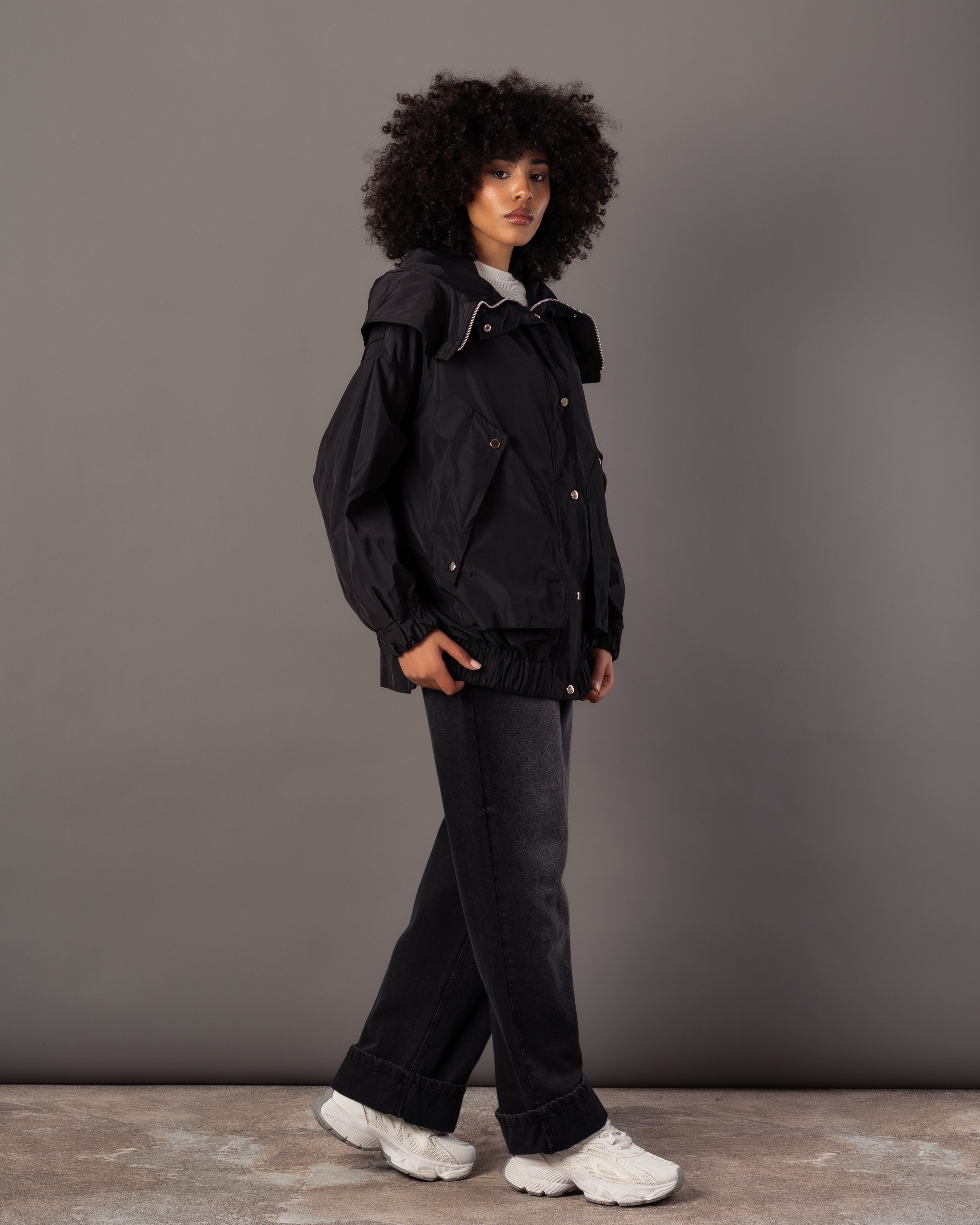 Plain Jacket With Belt – Hooded (Zipper & Capsule Buttons)