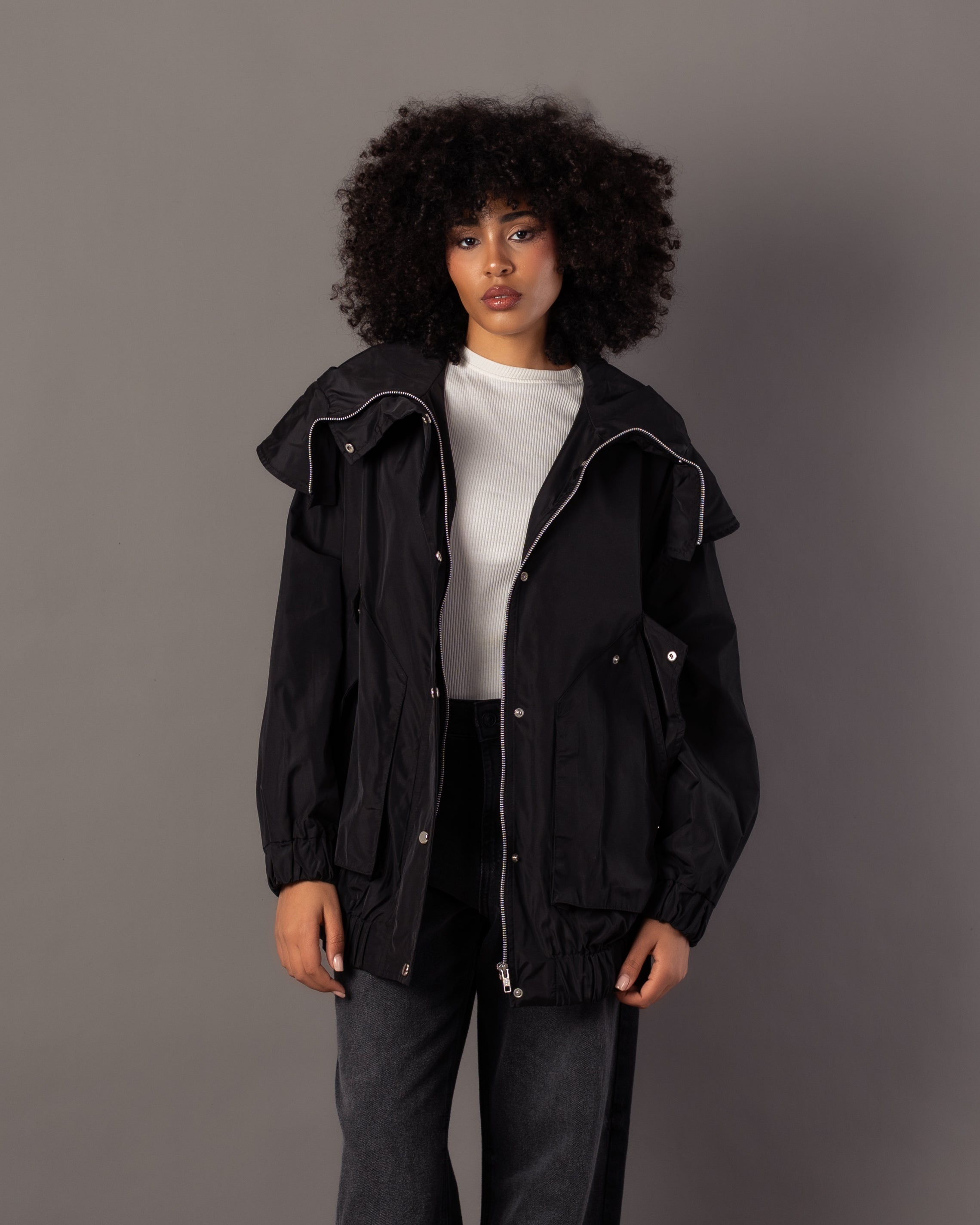 Plain Jacket With Belt – Hooded (Zipper & Capsule Buttons)