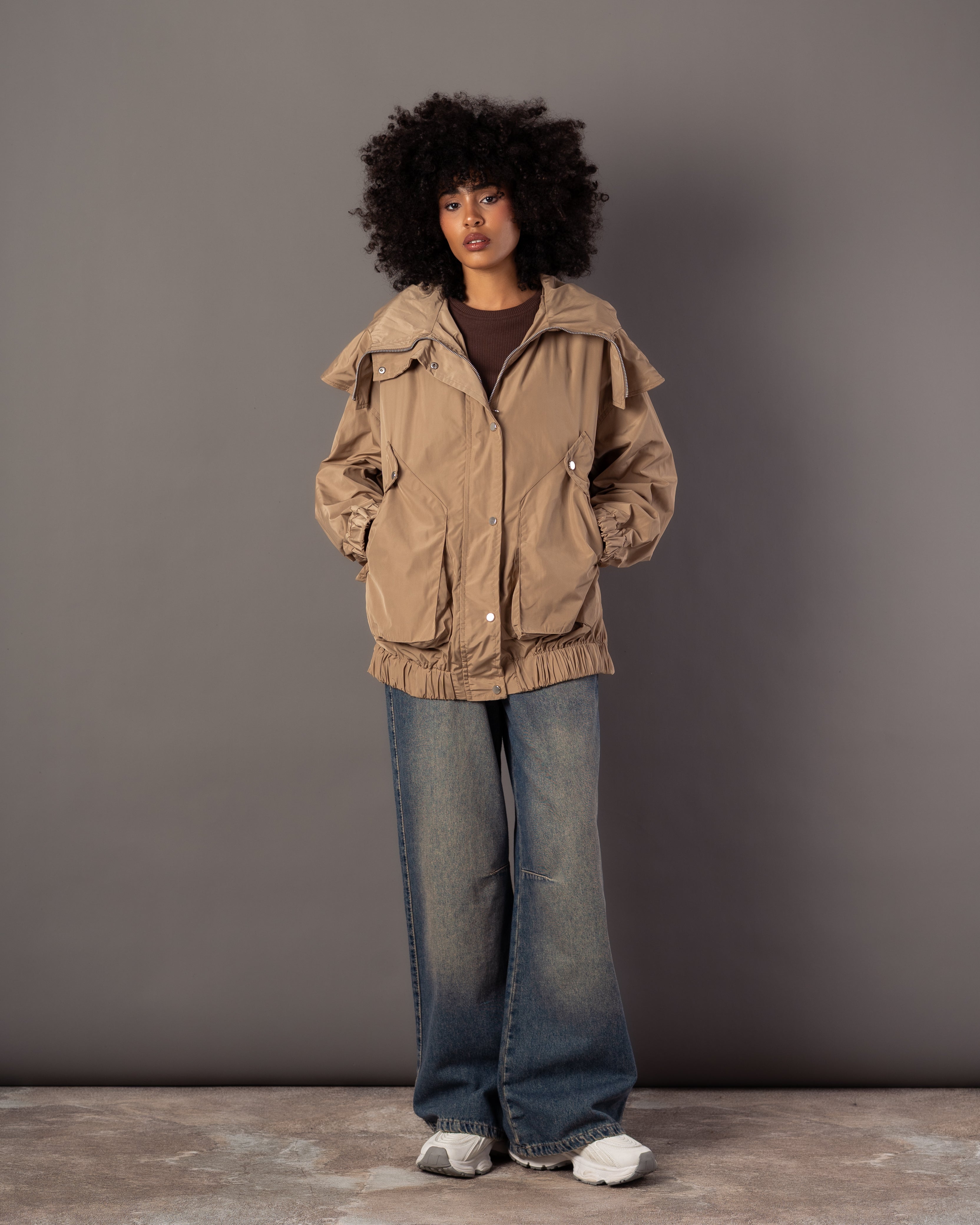 Plain Jacket With Belt – Hooded (Zipper & Capsule Buttons)