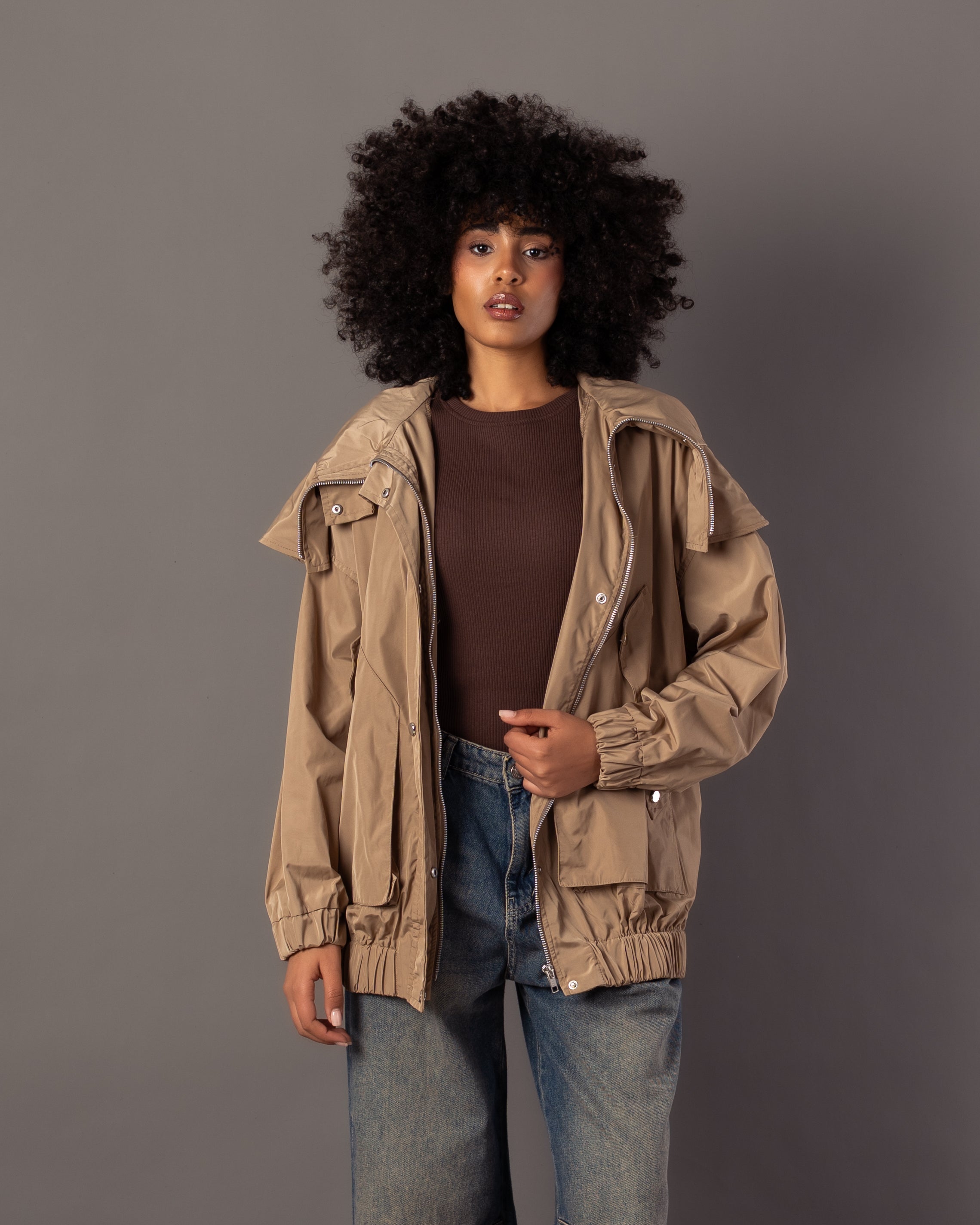 Plain Jacket With Belt – Hooded (Zipper & Capsule Buttons)